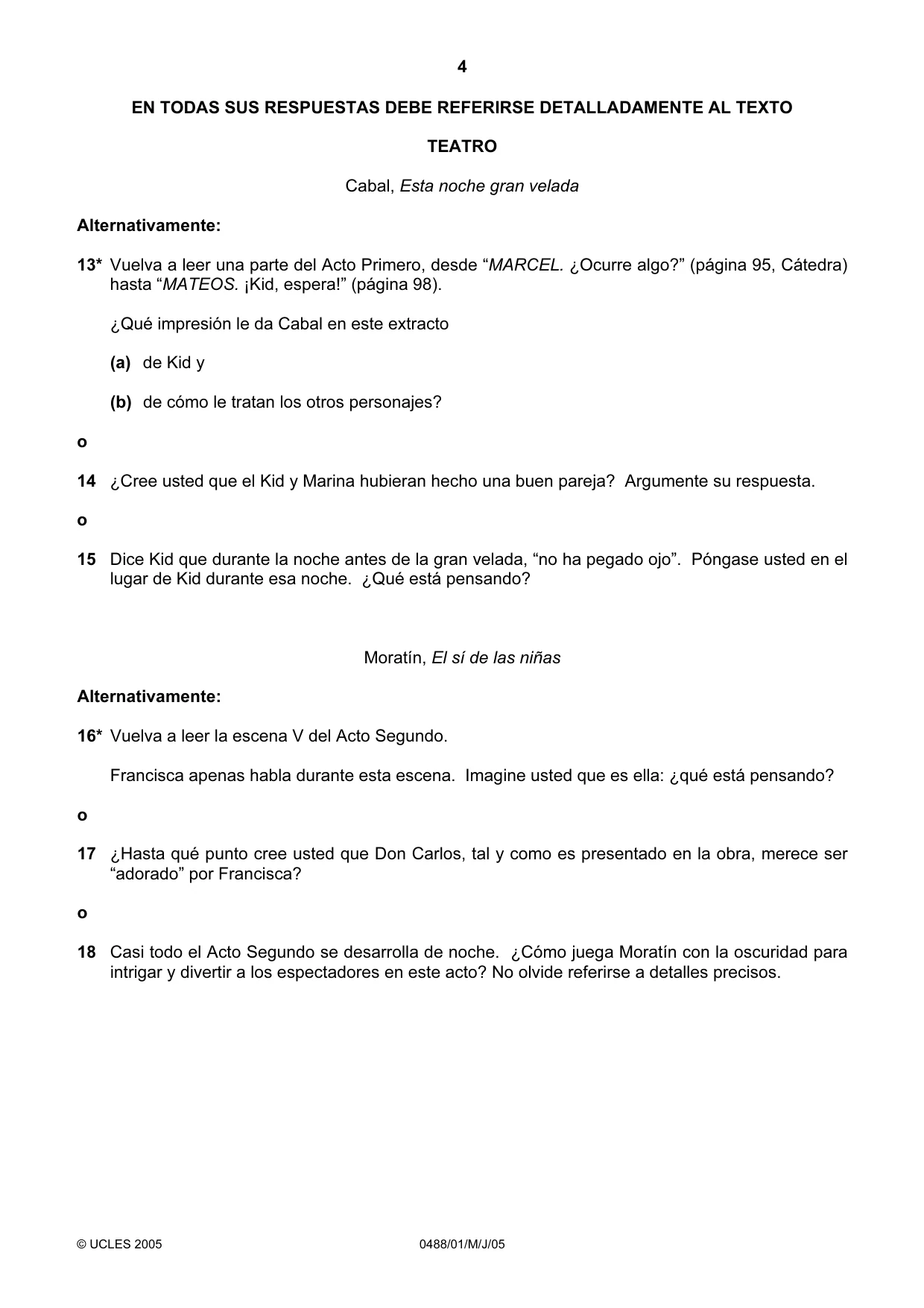 Cambridge IGCSE Spanish - Literature 0488 2005 May/June Paper 1 · Variant 1 question paper, page 4 of 8