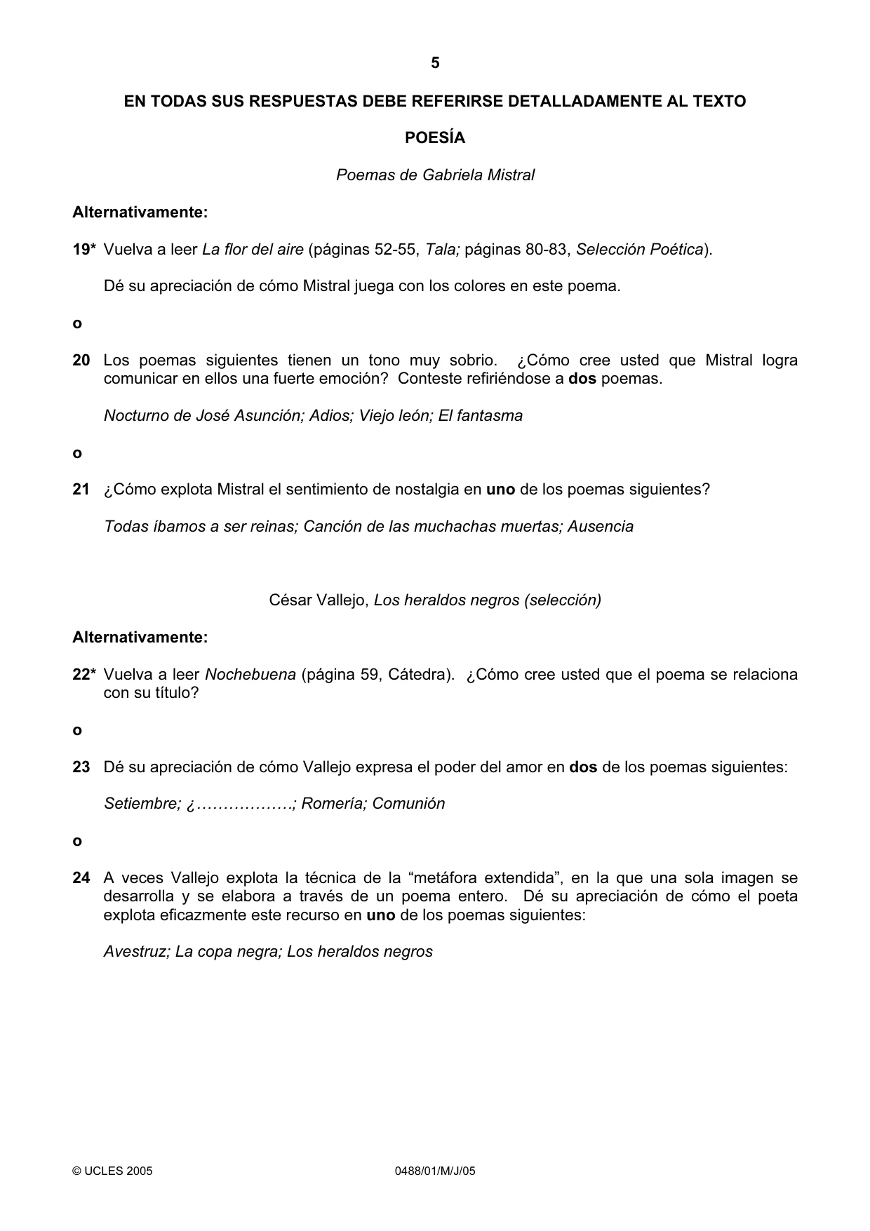 Cambridge IGCSE Spanish - Literature 0488 2005 May/June Paper 1 · Variant 1 question paper, page 5 of 8
