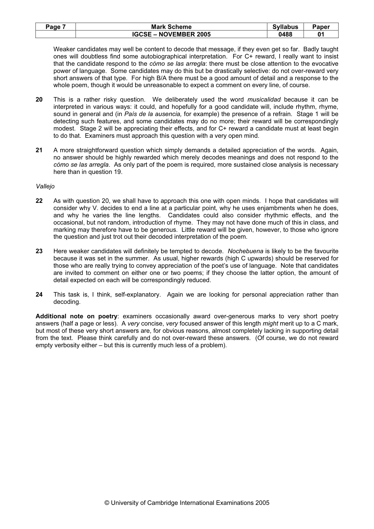 Mark scheme, page 8 of 8