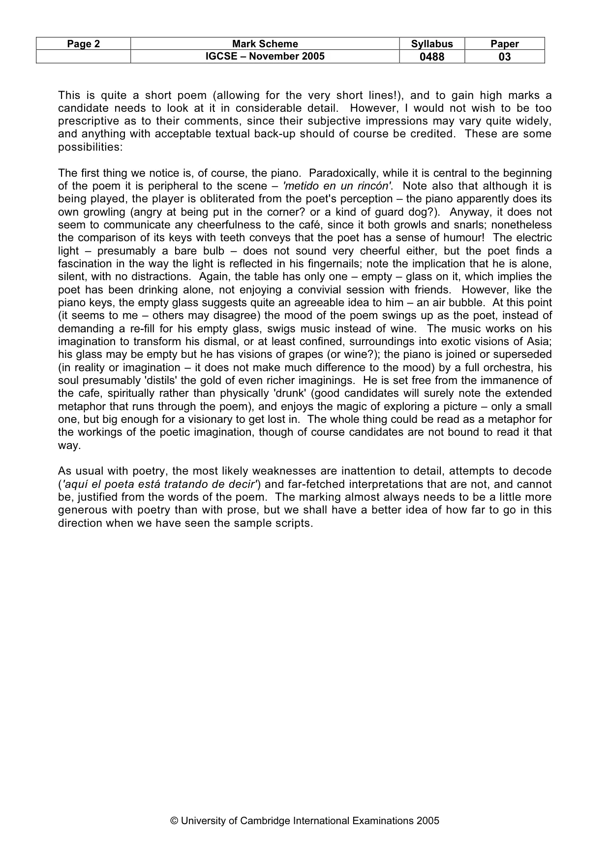 Mark scheme, page 3 of 3