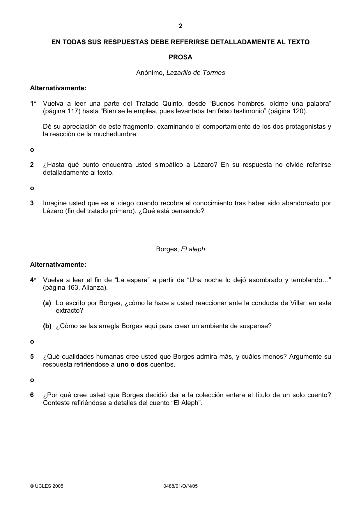 Cambridge IGCSE Spanish - Literature 0488 2005 Oct/Nov Paper 1 · Variant 1 question paper, page 2 of 8