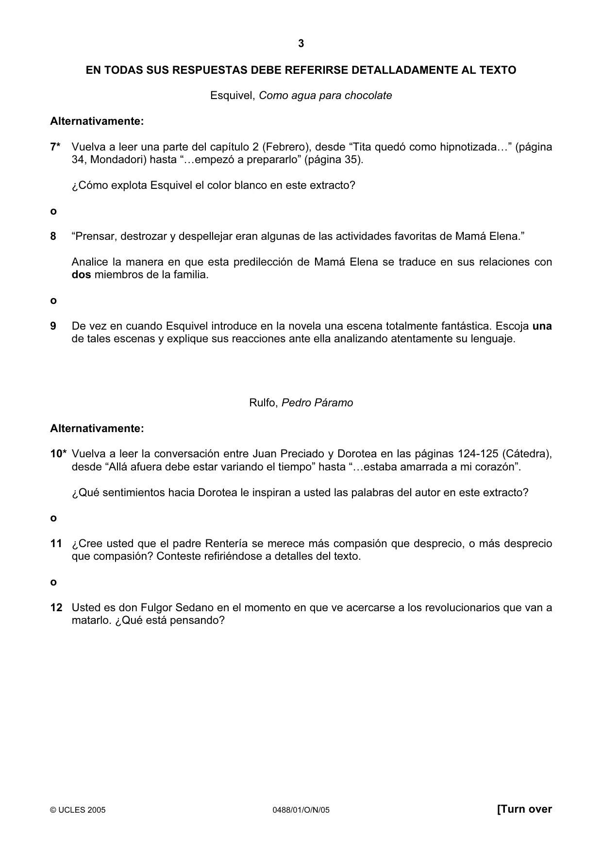 Cambridge IGCSE Spanish - Literature 0488 2005 Oct/Nov Paper 1 · Variant 1 question paper, page 3 of 8