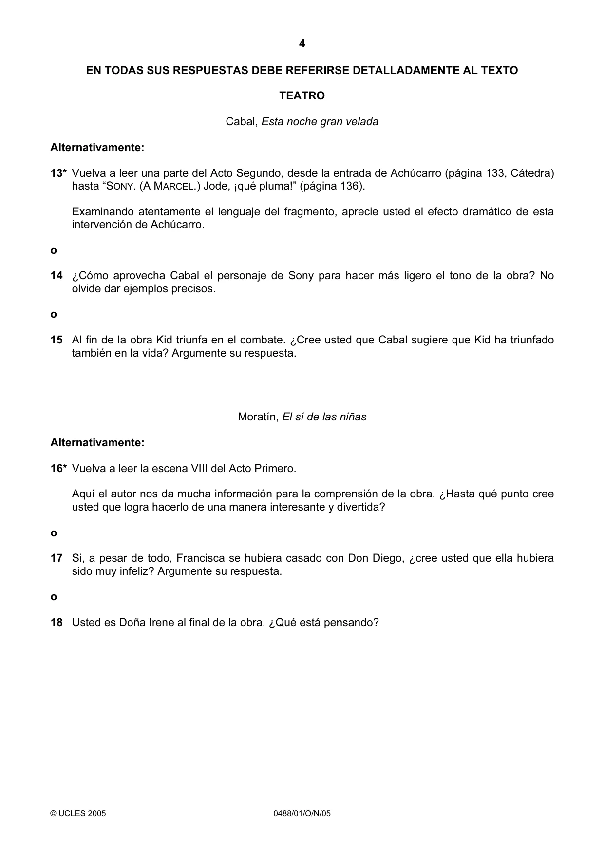 Cambridge IGCSE Spanish - Literature 0488 2005 Oct/Nov Paper 1 · Variant 1 question paper, page 4 of 8