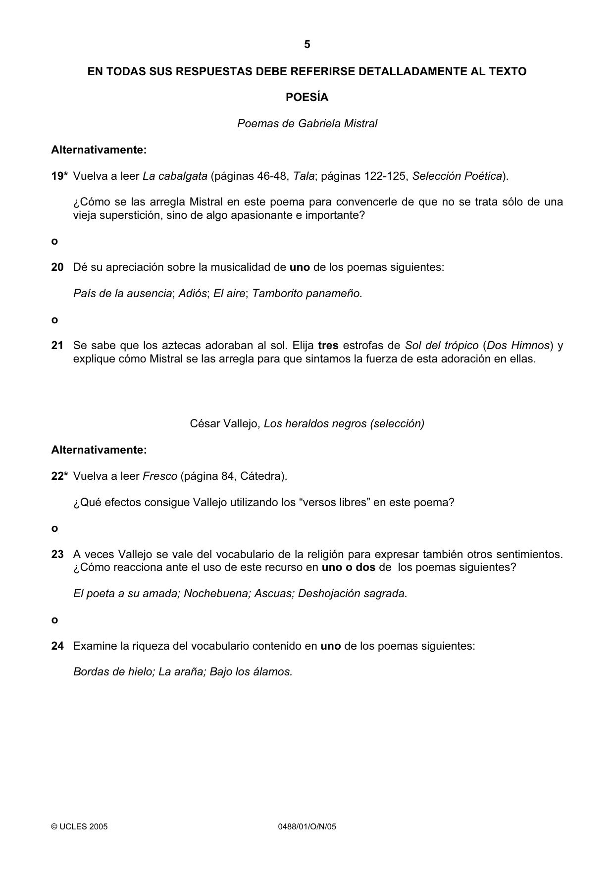 Cambridge IGCSE Spanish - Literature 0488 2005 Oct/Nov Paper 1 · Variant 1 question paper, page 5 of 8