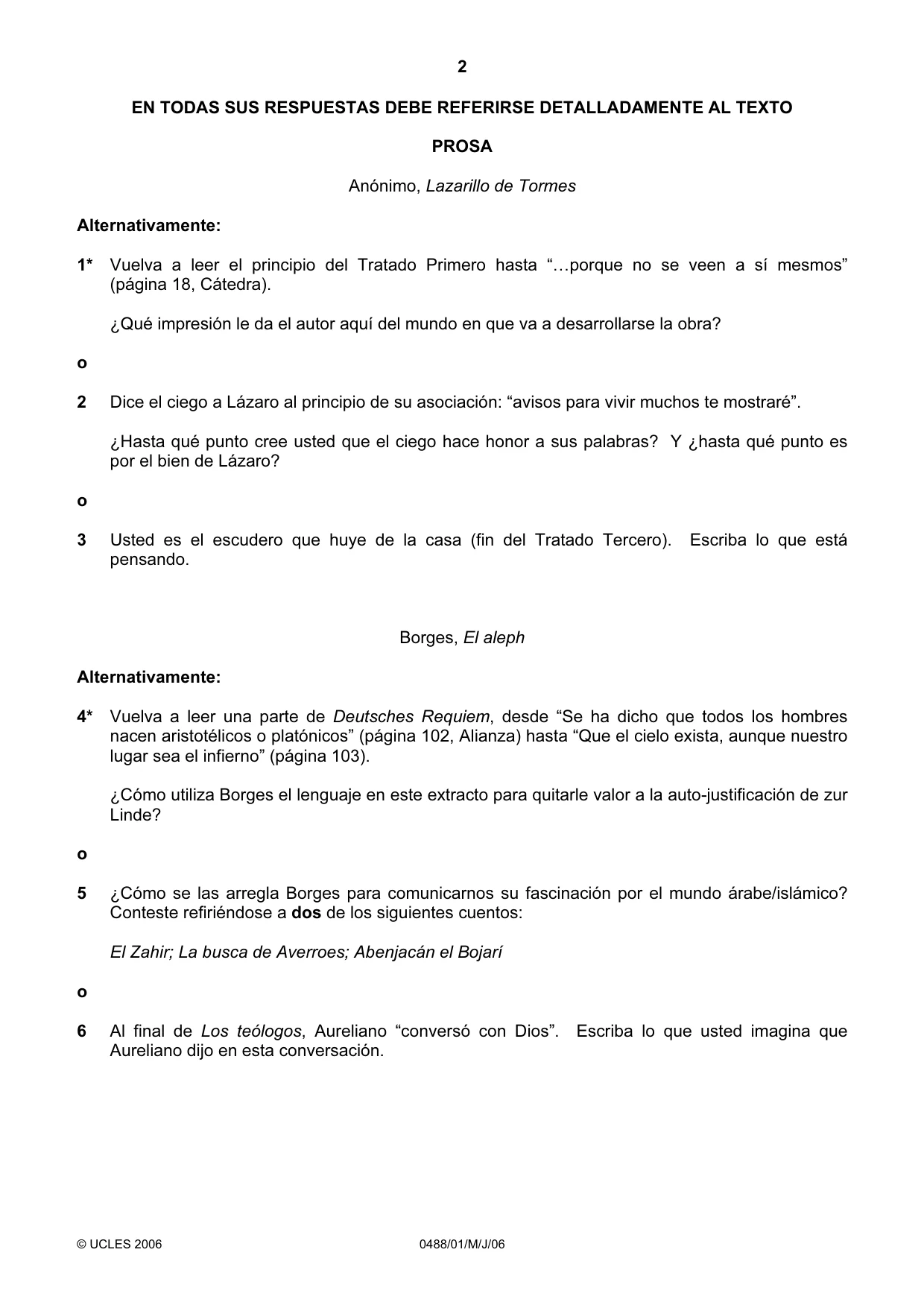 Cambridge IGCSE Spanish - Literature 0488 2006 May/June Paper 1 · Variant 1 question paper, page 2 of 8
