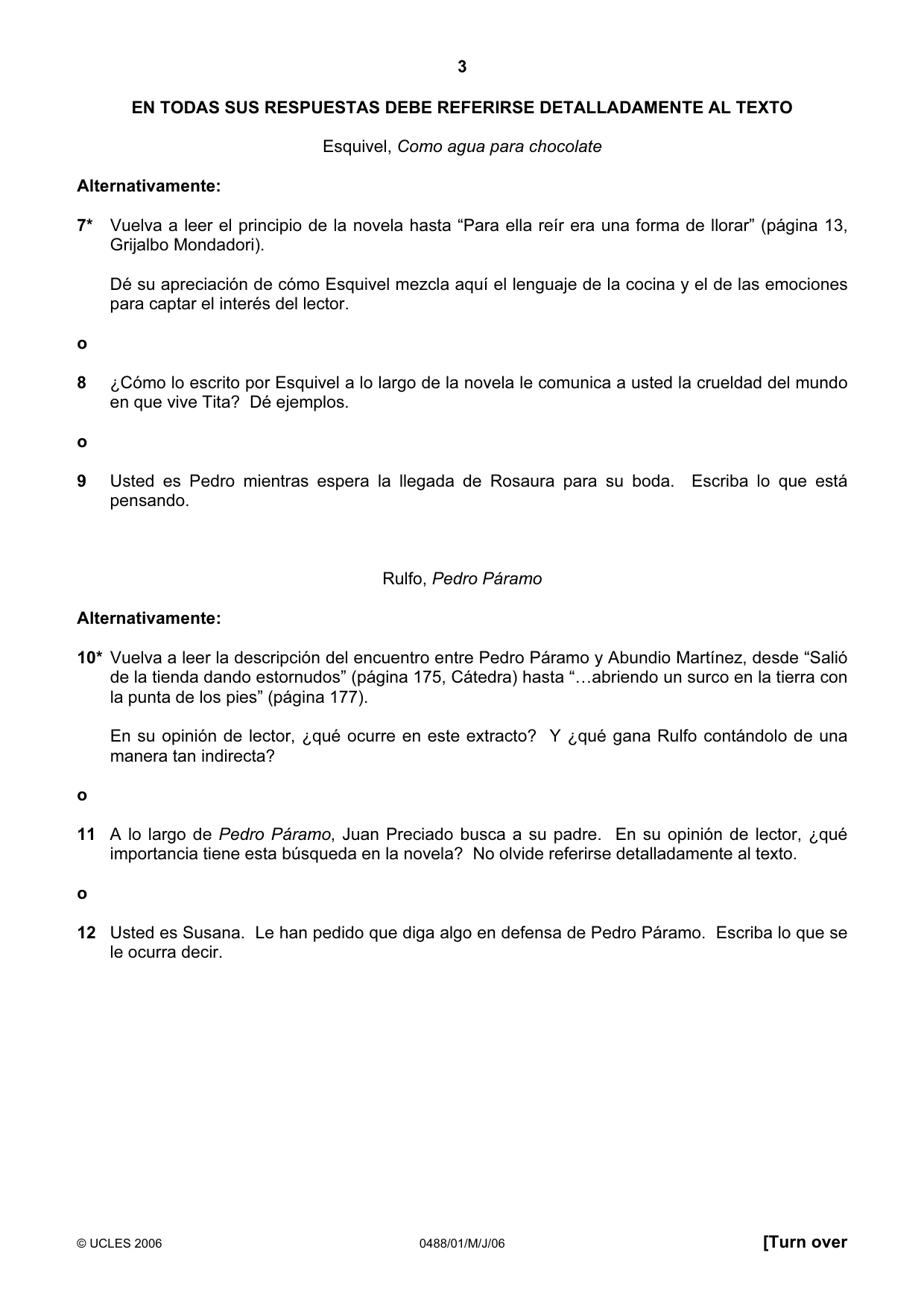 Cambridge IGCSE Spanish - Literature 0488 2006 May/June Paper 1 · Variant 1 question paper, page 3 of 8