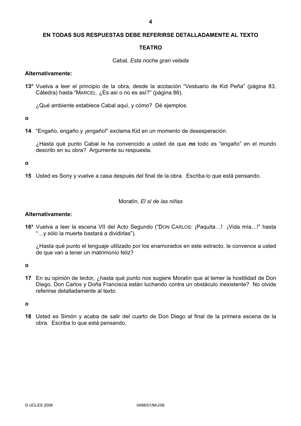 Cambridge IGCSE Spanish - Literature 0488 2006 May/June Paper 1 · Variant 1 question paper, page 4 of 8