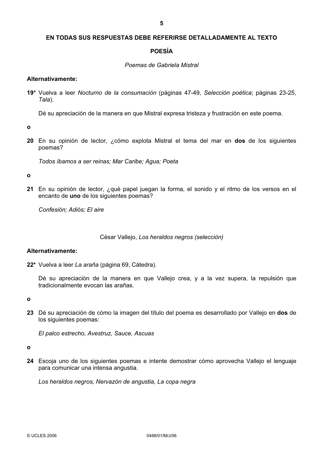 Cambridge IGCSE Spanish - Literature 0488 2006 May/June Paper 1 · Variant 1 question paper, page 5 of 8
