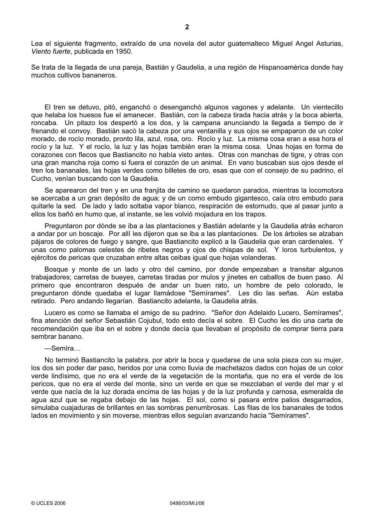 Cambridge IGCSE Spanish - Literature 0488 2006 May/June Paper 3 · Variant 1 question paper, page 2 of 4