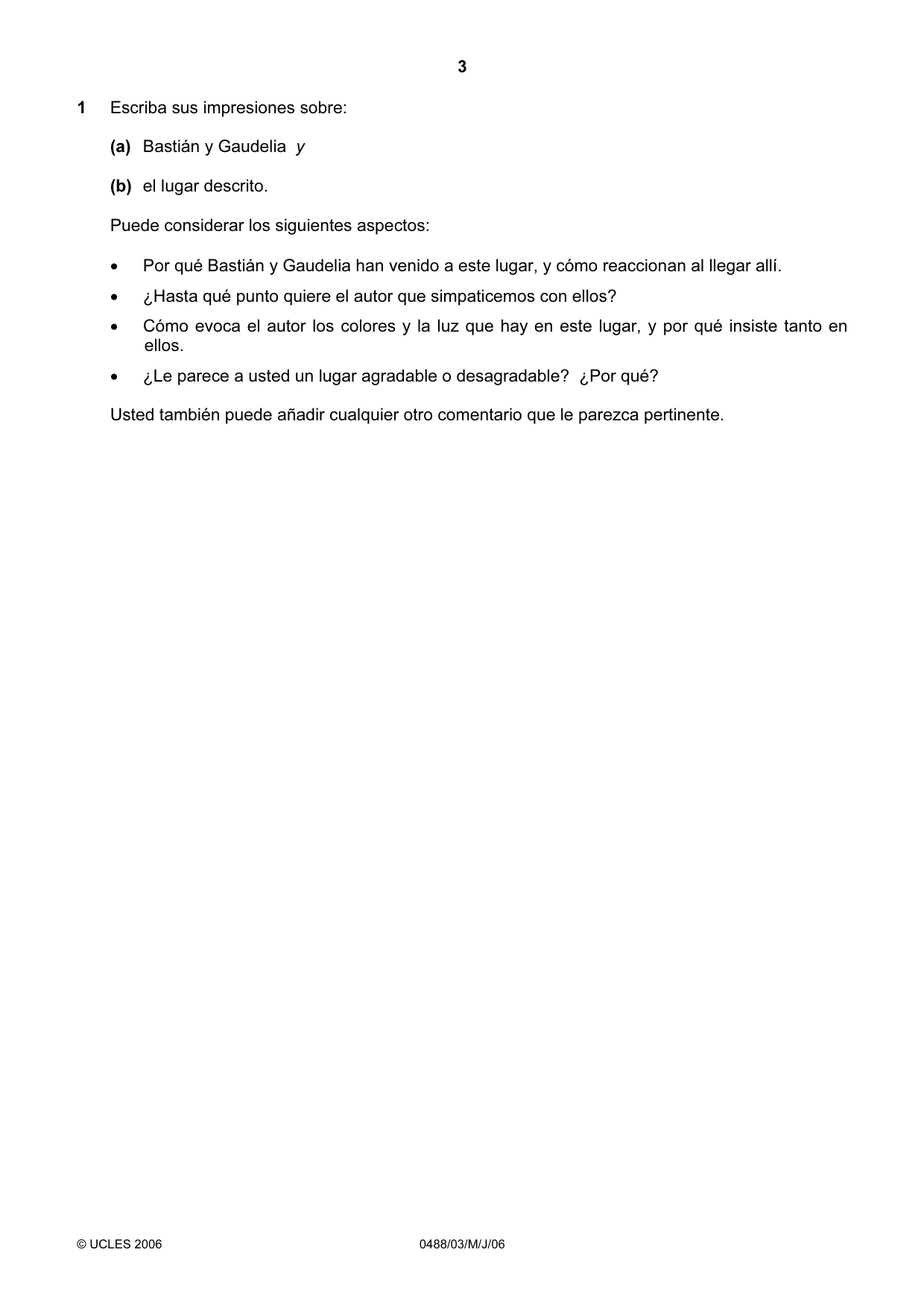 Cambridge IGCSE Spanish - Literature 0488 2006 May/June Paper 3 · Variant 1 question paper, page 3 of 4