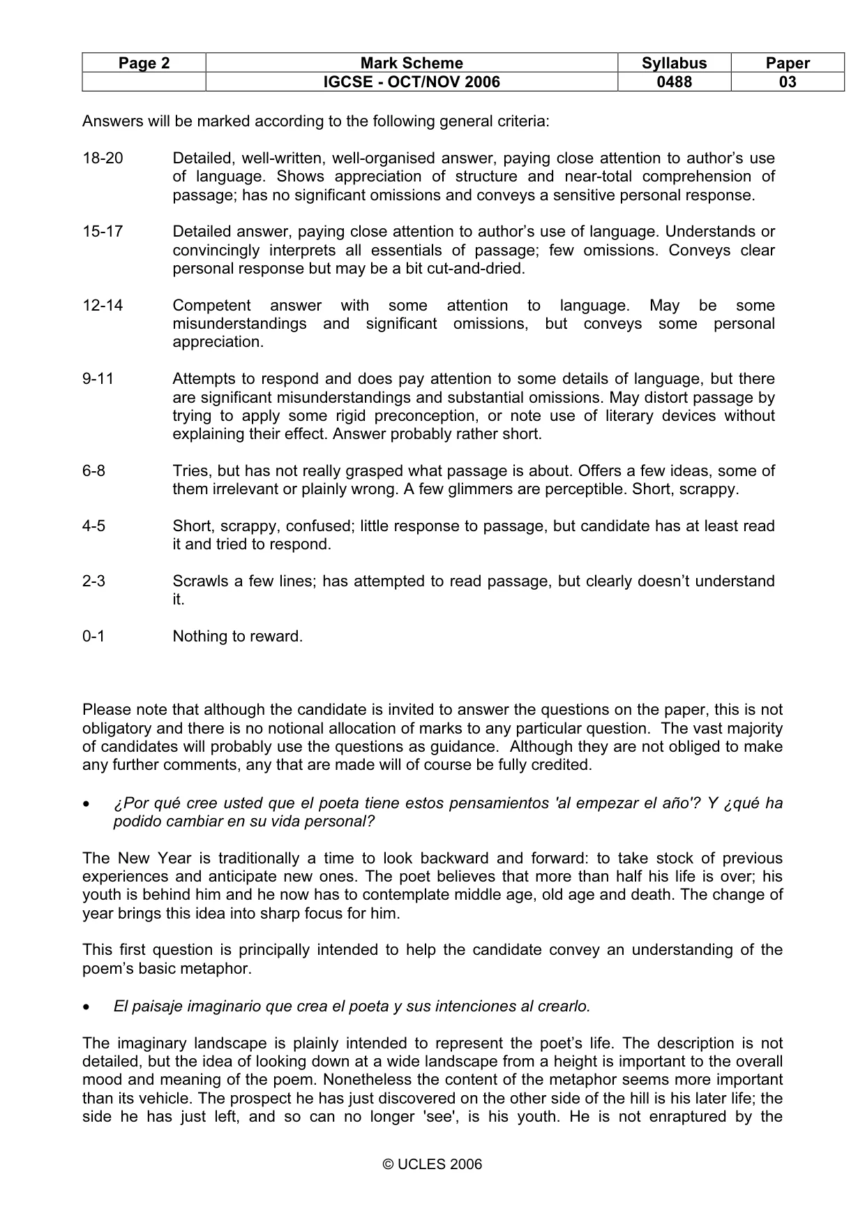 Mark scheme, page 2 of 3
