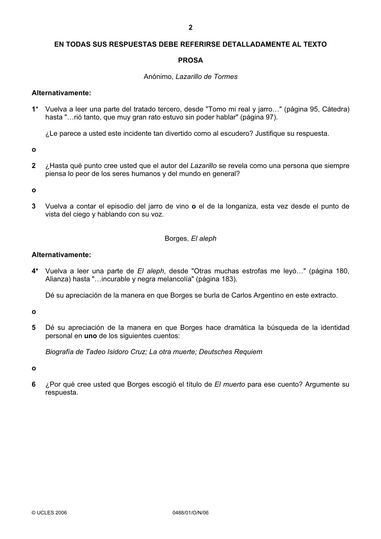 Cambridge IGCSE Spanish - Literature 0488 2006 Oct/Nov Paper 1 · Variant 1 question paper, page 2 of 8