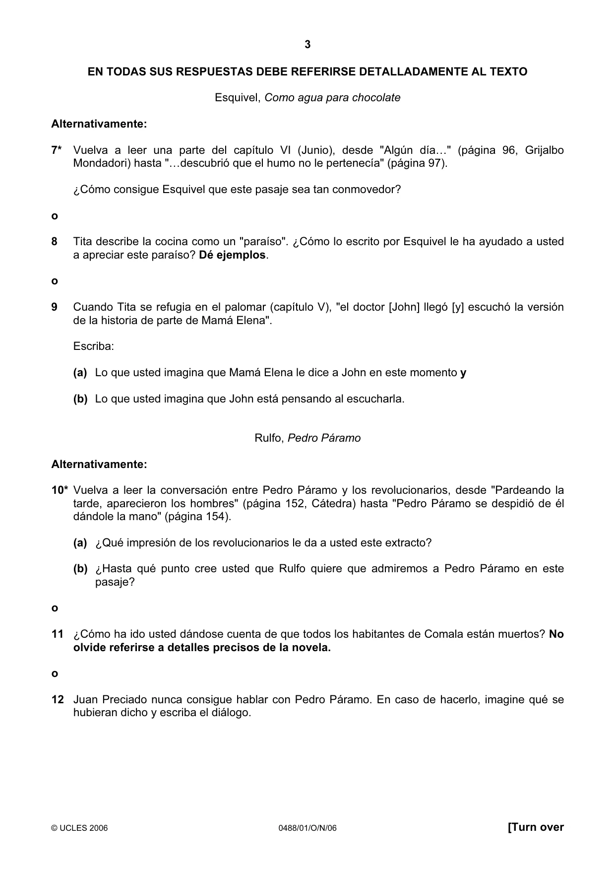 Cambridge IGCSE Spanish - Literature 0488 2006 Oct/Nov Paper 1 · Variant 1 question paper, page 3 of 8