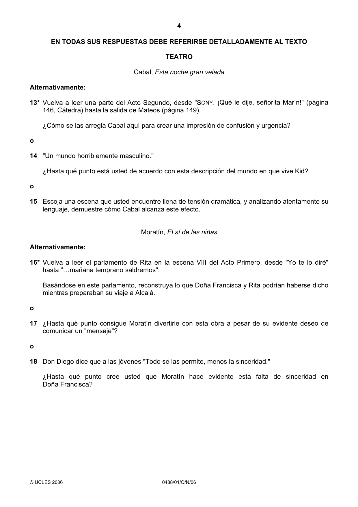 Cambridge IGCSE Spanish - Literature 0488 2006 Oct/Nov Paper 1 · Variant 1 question paper, page 4 of 8