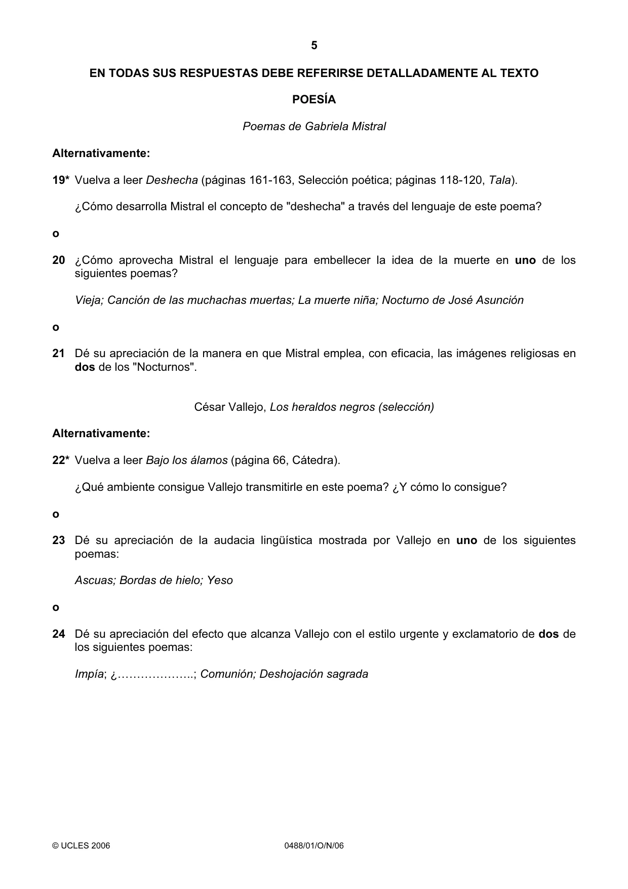 Cambridge IGCSE Spanish - Literature 0488 2006 Oct/Nov Paper 1 · Variant 1 question paper, page 5 of 8