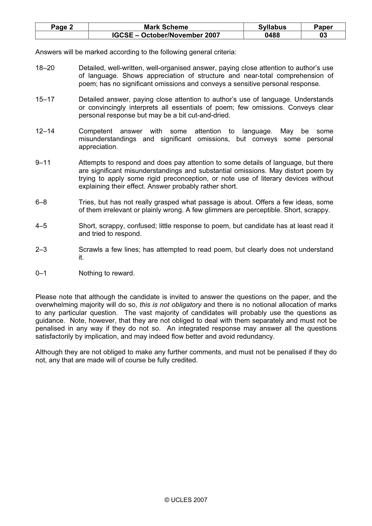 Mark scheme, page 2 of 4