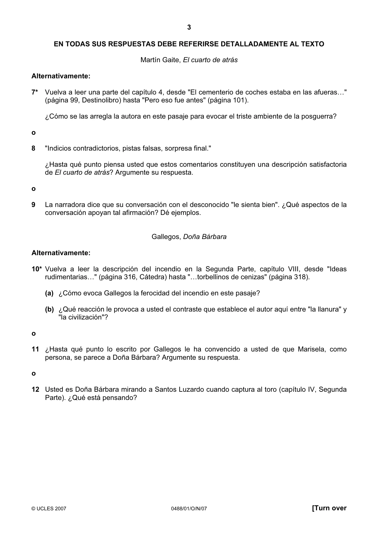 Cambridge IGCSE Spanish - Literature 0488 2007 Oct/Nov Paper 1 · Variant 1 question paper, page 3 of 8