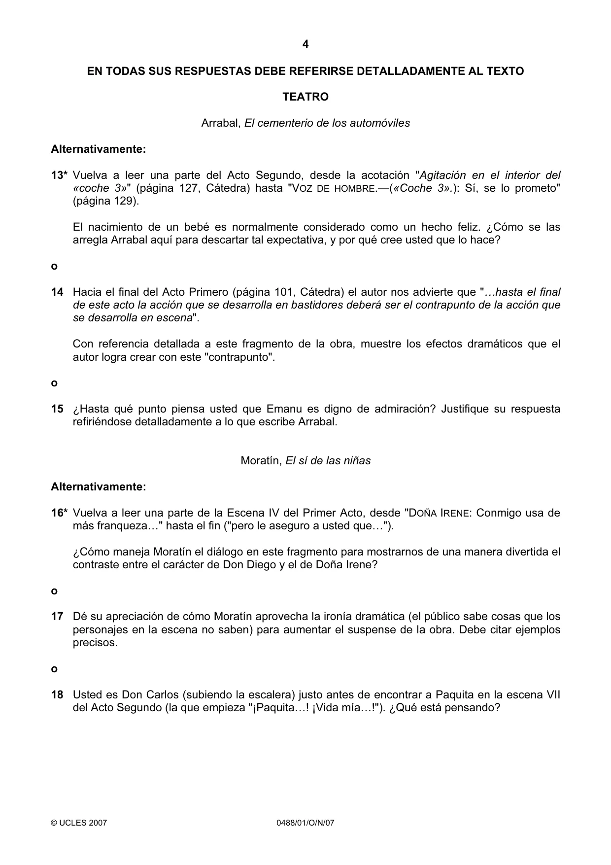 Cambridge IGCSE Spanish - Literature 0488 2007 Oct/Nov Paper 1 · Variant 1 question paper, page 4 of 8