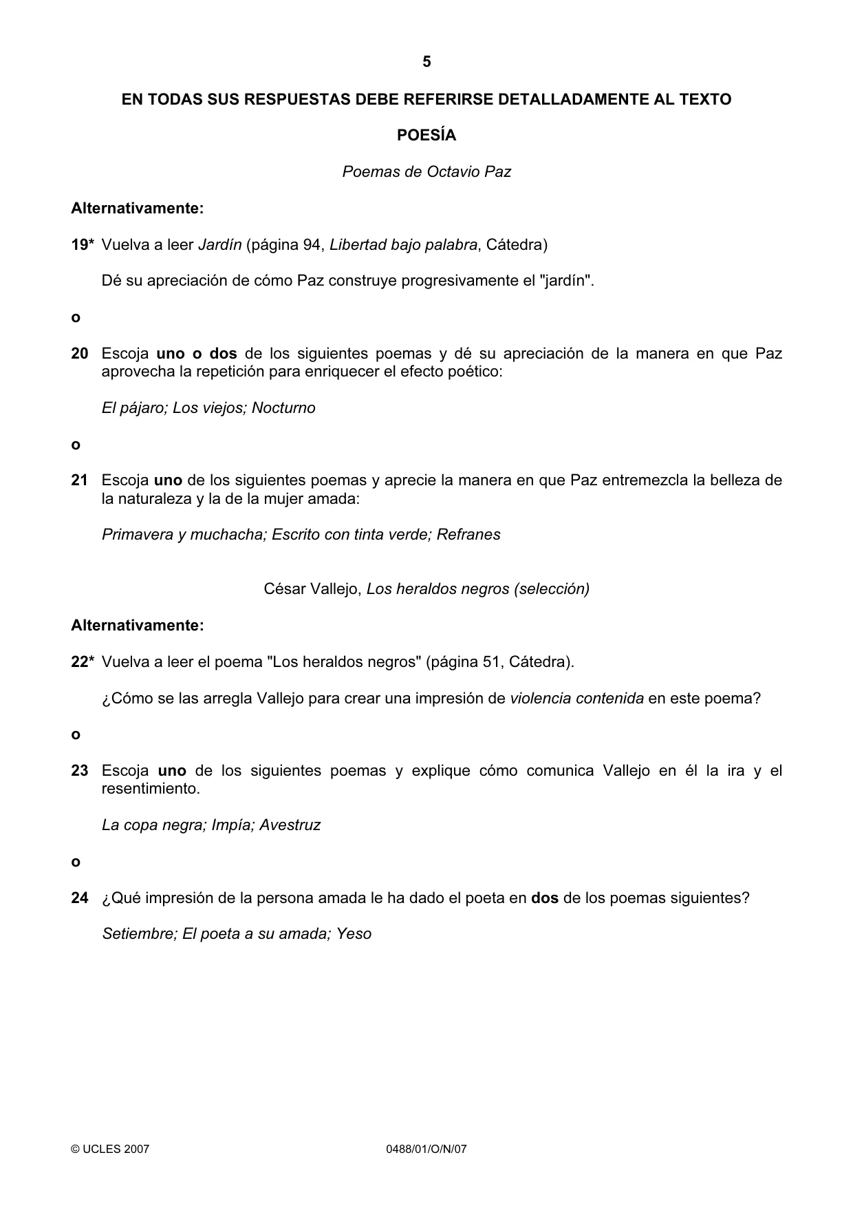 Cambridge IGCSE Spanish - Literature 0488 2007 Oct/Nov Paper 1 · Variant 1 question paper, page 5 of 8