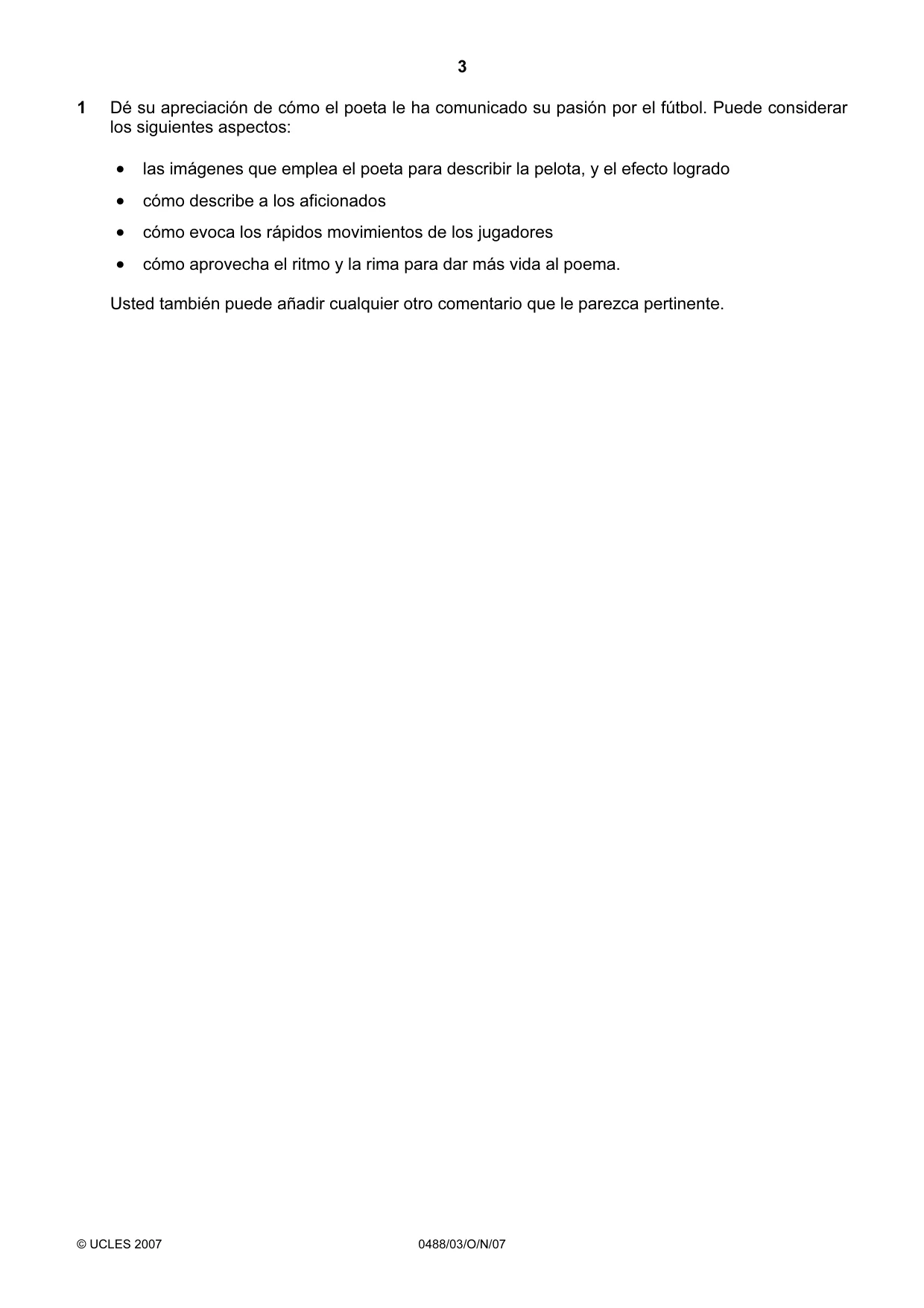 Cambridge IGCSE Spanish - Literature 0488 2007 Oct/Nov Paper 3 · Variant 1 question paper, page 3 of 4