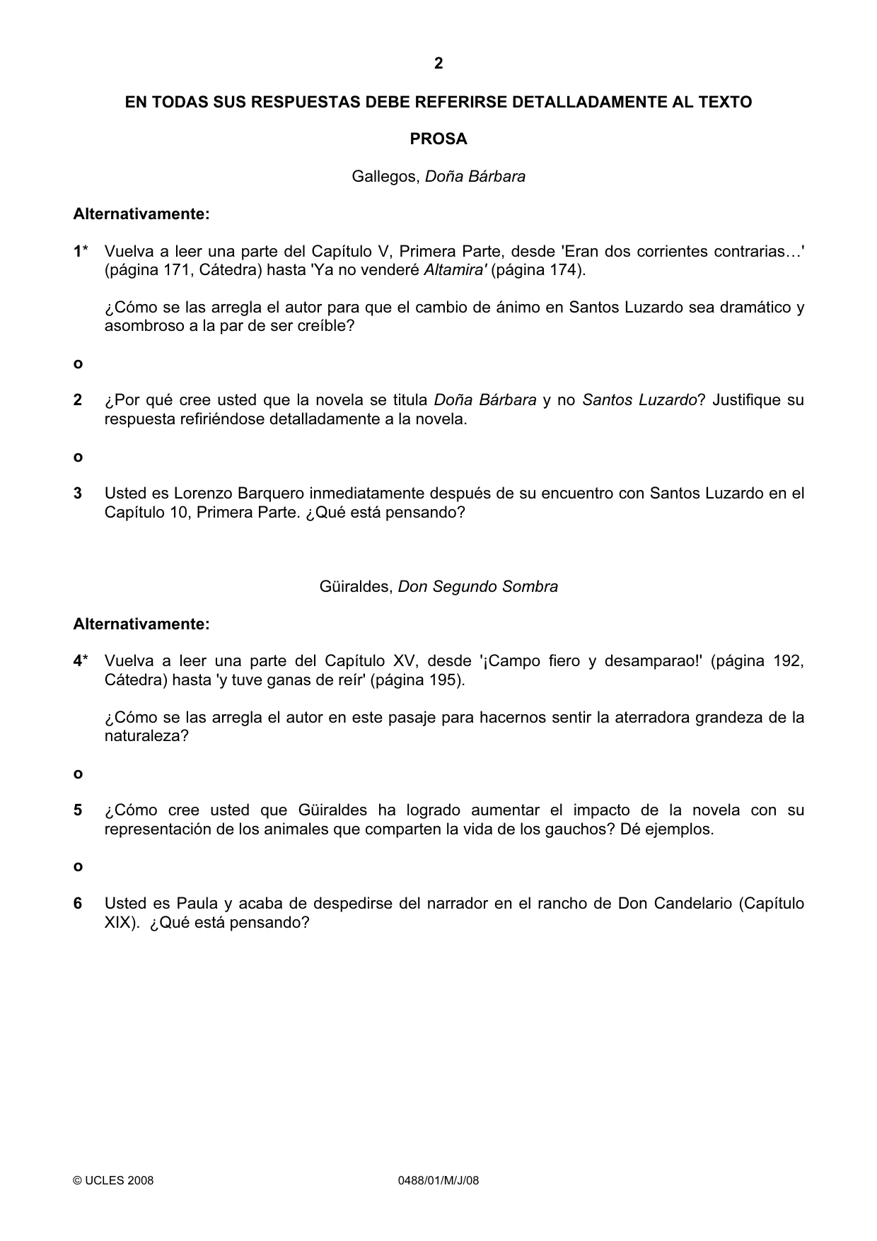 Cambridge IGCSE Spanish - Literature 0488 2008 May/June Paper 1 · Variant 1 question paper, page 2 of 8