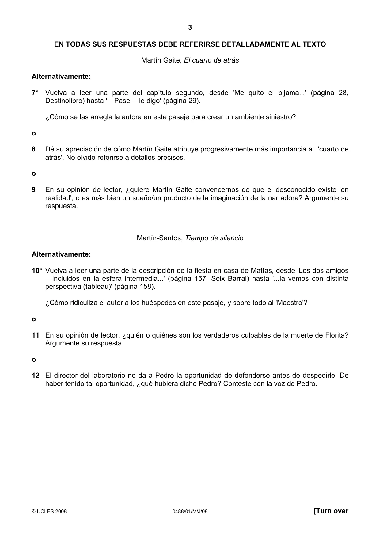 Cambridge IGCSE Spanish - Literature 0488 2008 May/June Paper 1 · Variant 1 question paper, page 3 of 8