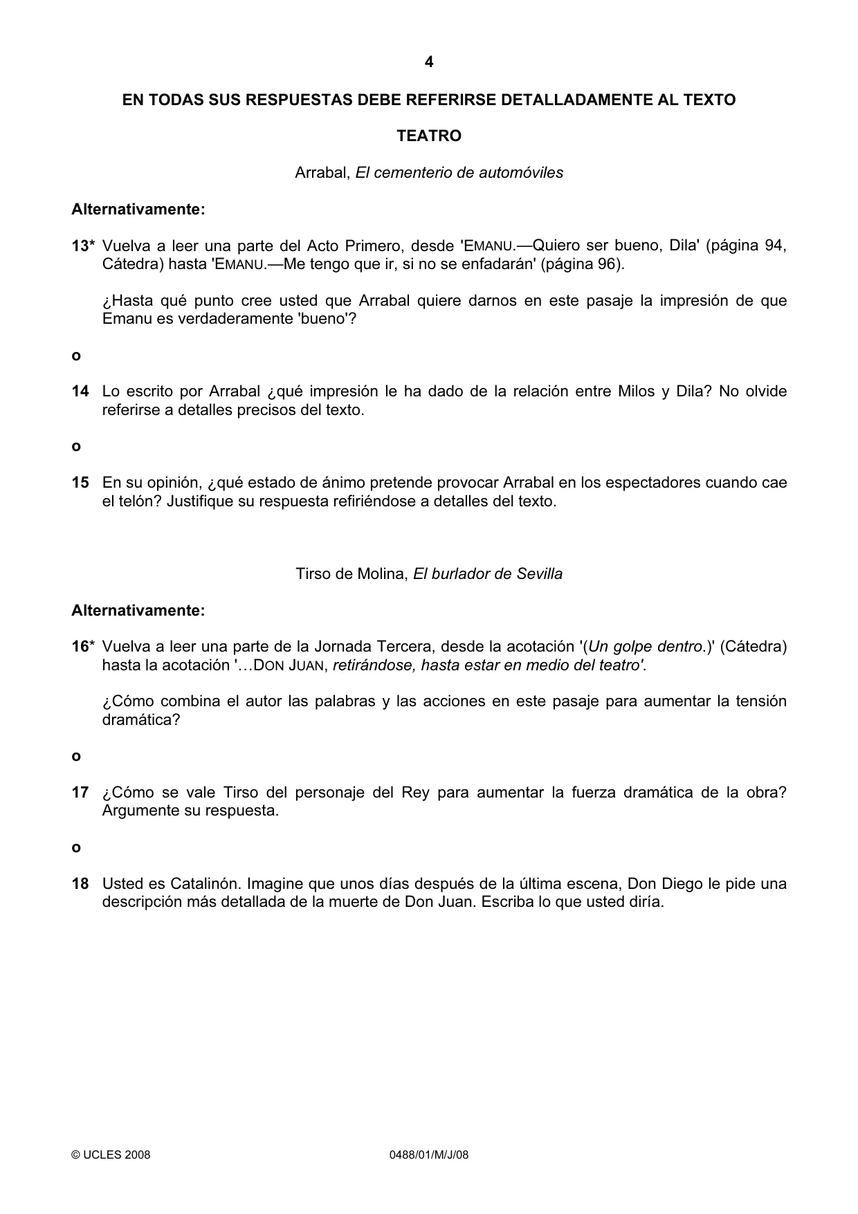 Cambridge IGCSE Spanish - Literature 0488 2008 May/June Paper 1 · Variant 1 question paper, page 4 of 8