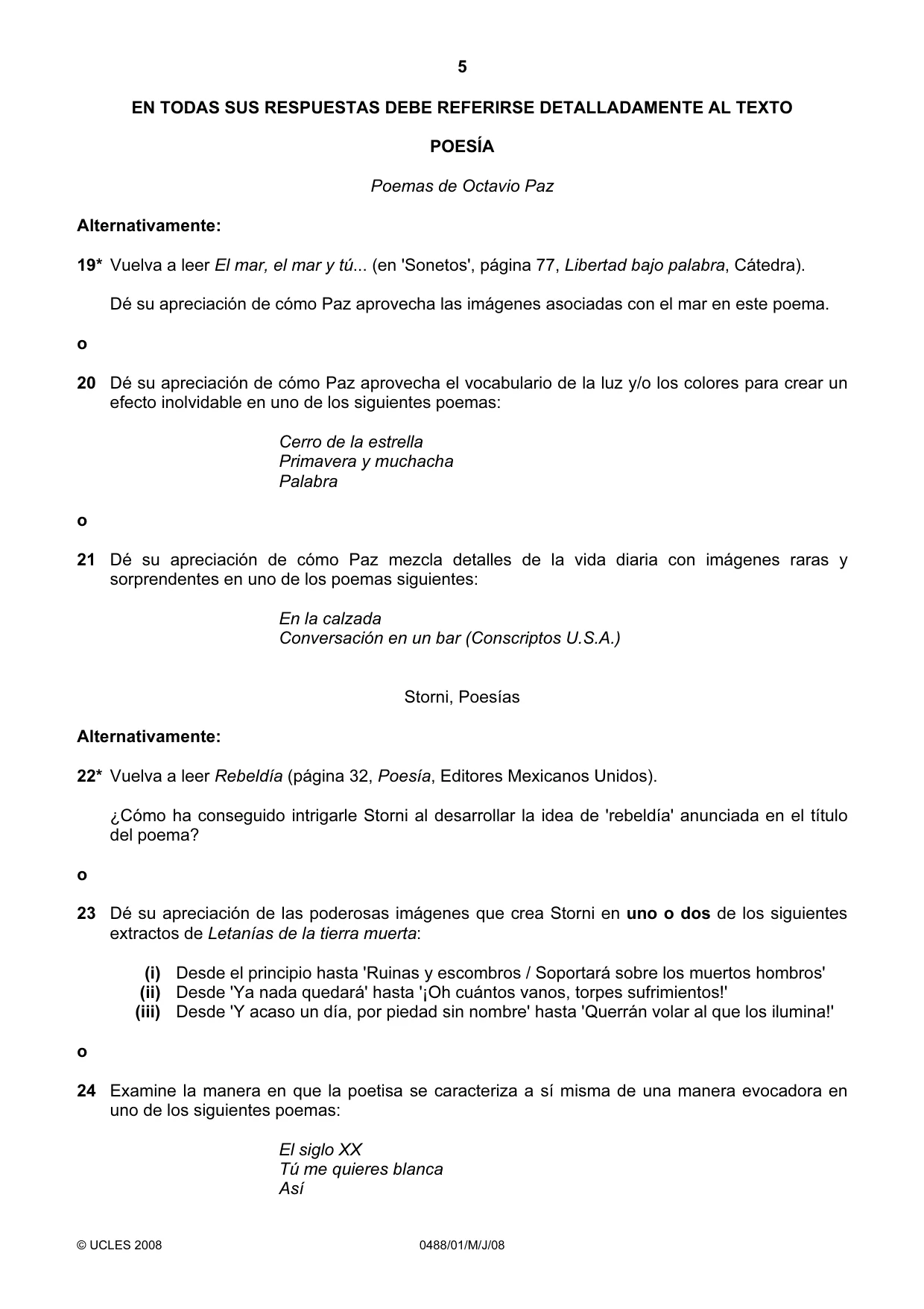 Cambridge IGCSE Spanish - Literature 0488 2008 May/June Paper 1 · Variant 1 question paper, page 5 of 8