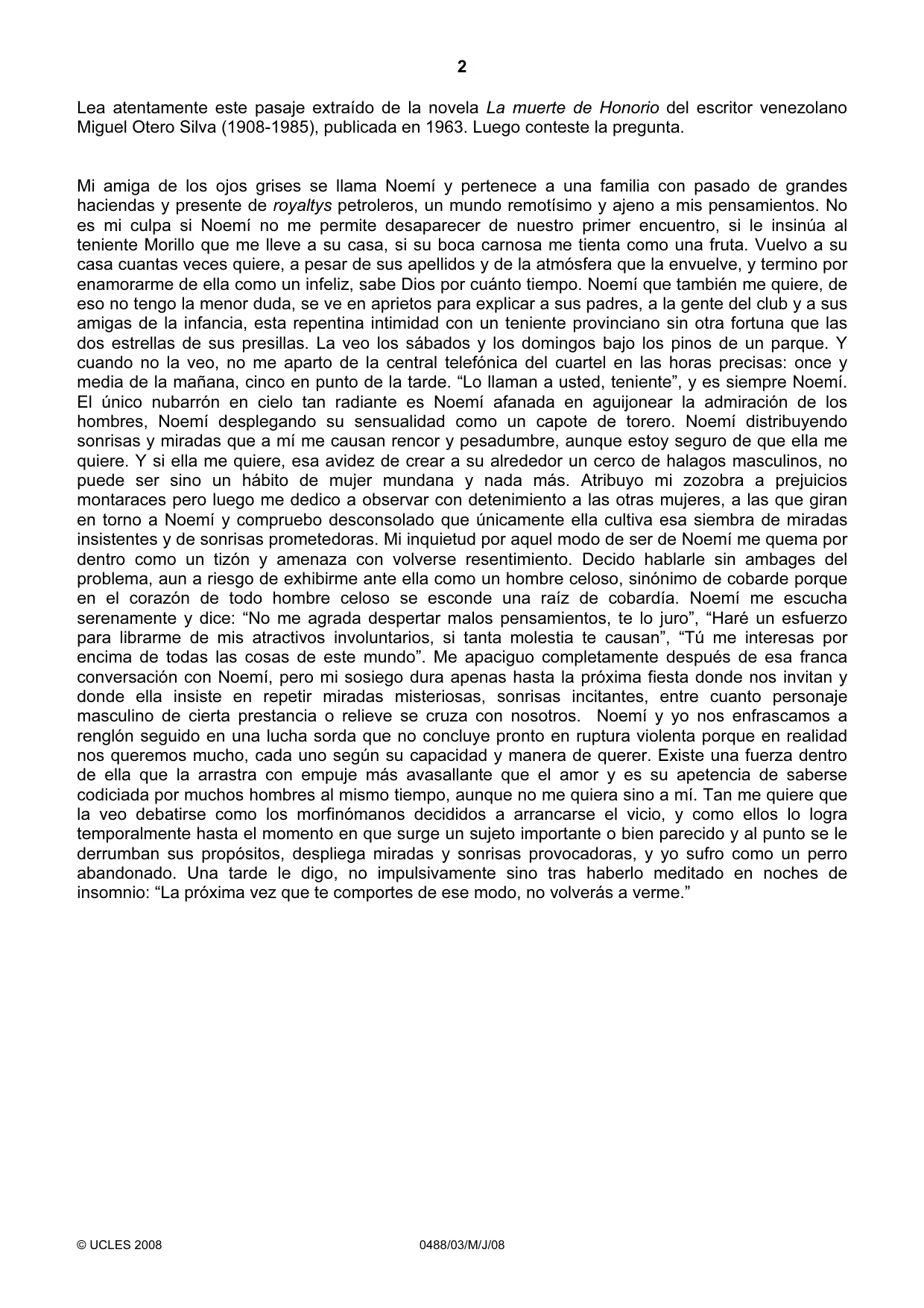 Cambridge IGCSE Spanish - Literature 0488 2008 May/June Paper 3 · Variant 1 question paper, page 2 of 4