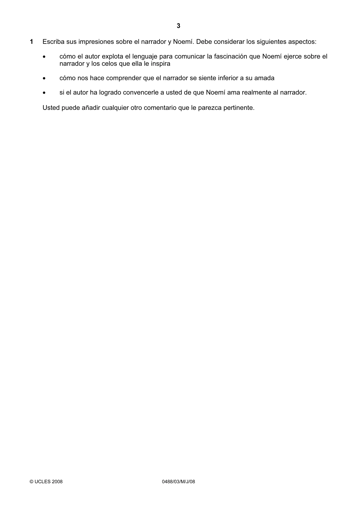 Cambridge IGCSE Spanish - Literature 0488 2008 May/June Paper 3 · Variant 1 question paper, page 3 of 4