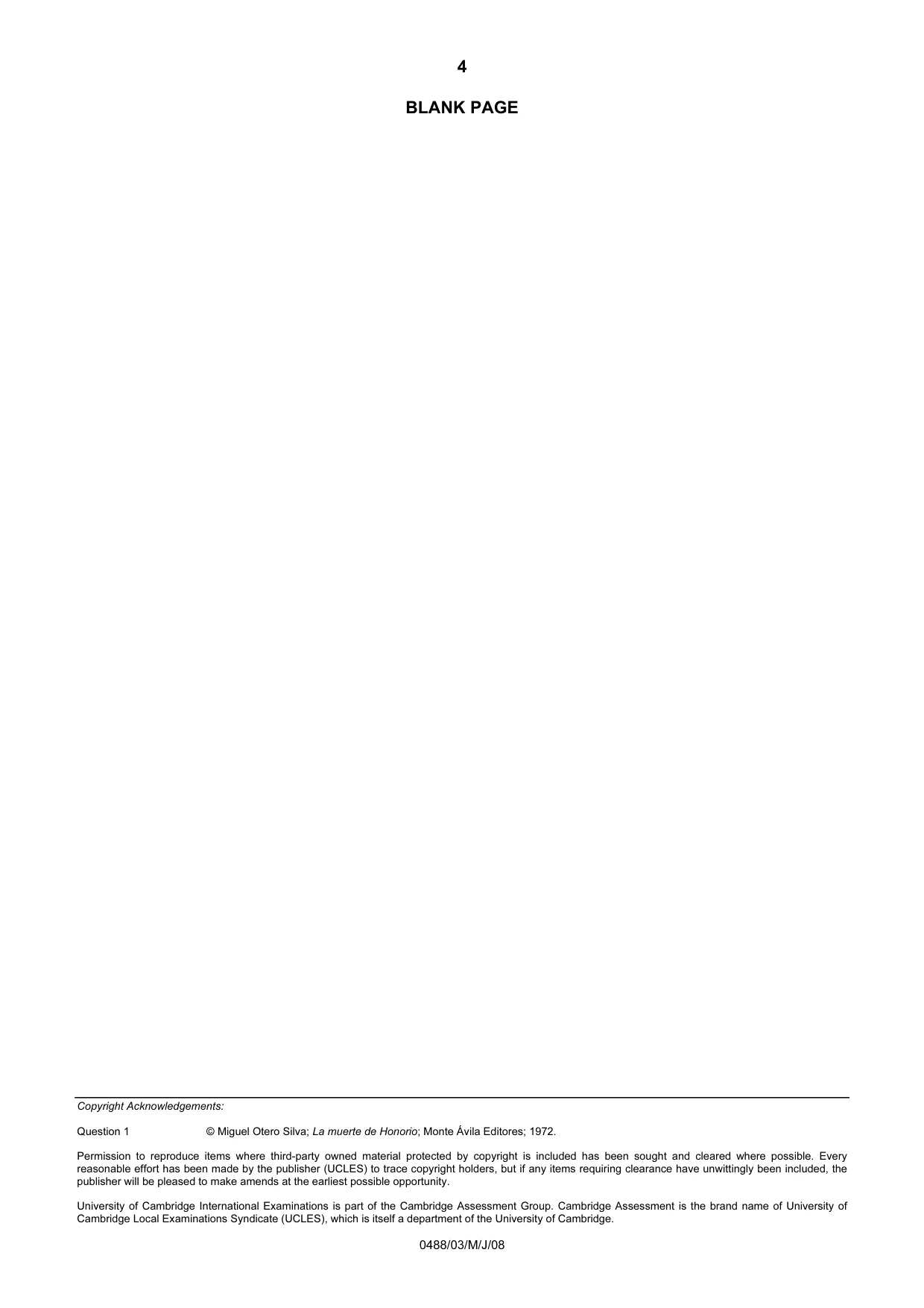 Cambridge IGCSE Spanish - Literature 0488 2008 May/June Paper 3 · Variant 1 question paper, page 4 of 4