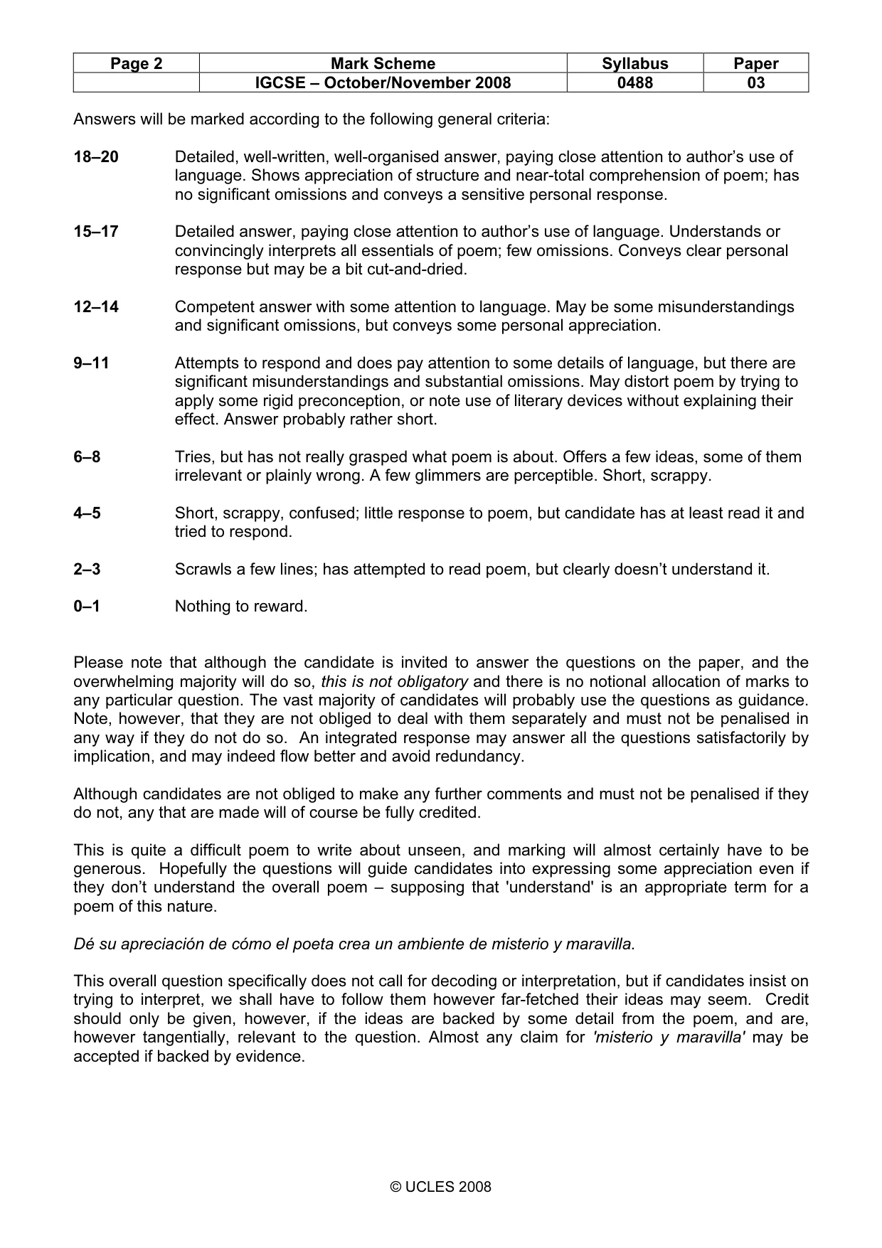 Mark scheme, page 2 of 3