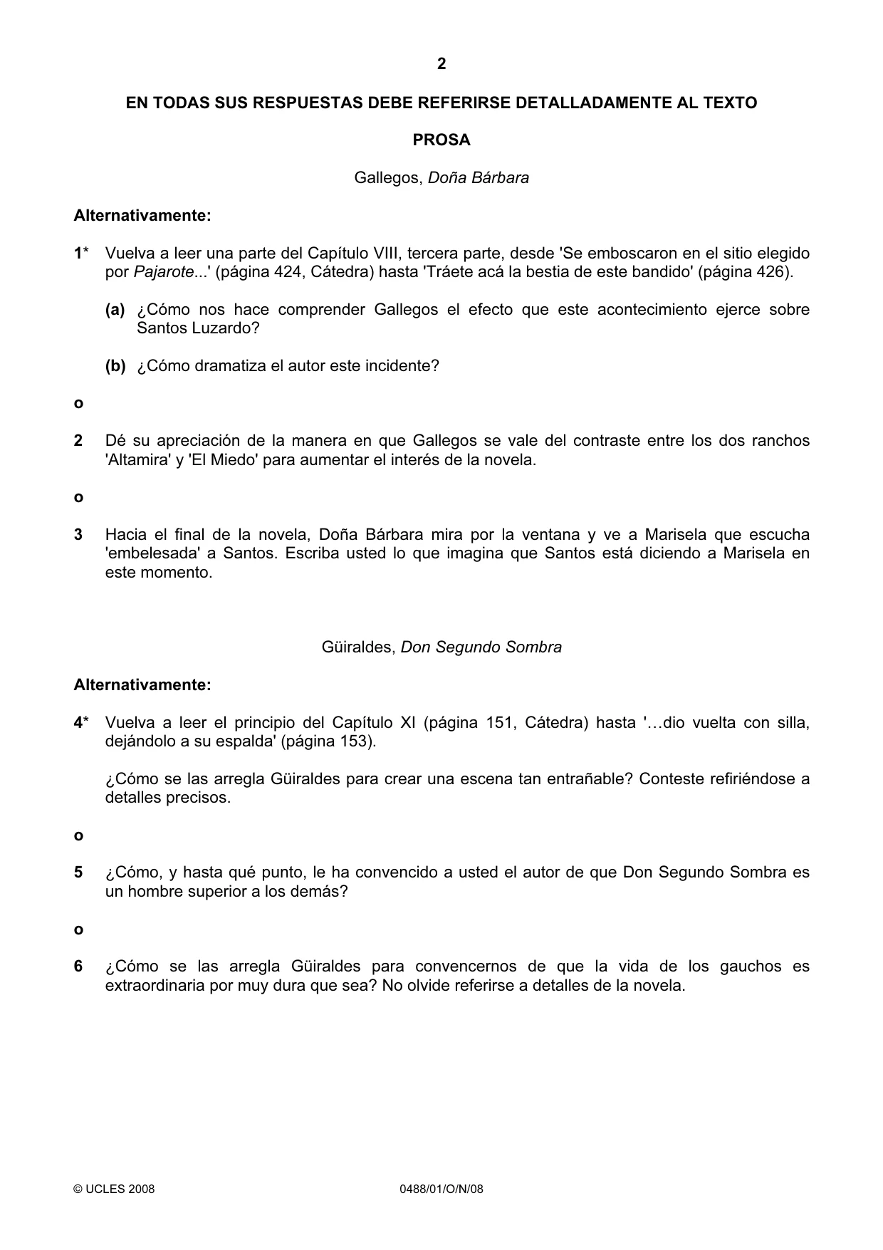 Cambridge IGCSE Spanish - Literature 0488 2008 Oct/Nov Paper 1 · Variant 1 question paper, page 2 of 8