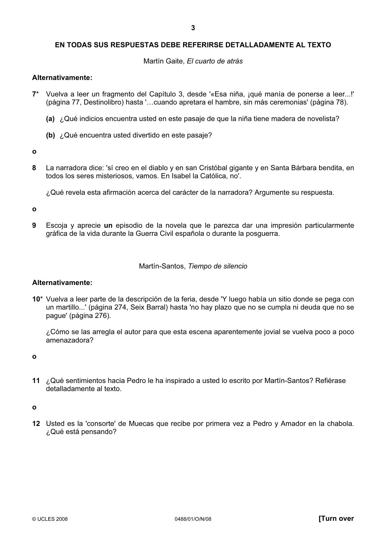 Cambridge IGCSE Spanish - Literature 0488 2008 Oct/Nov Paper 1 · Variant 1 question paper, page 3 of 8