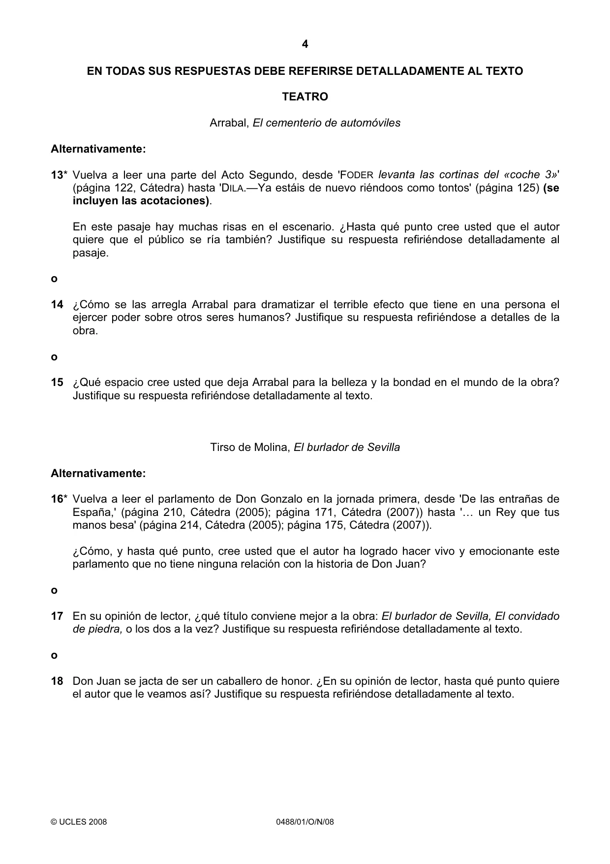 Cambridge IGCSE Spanish - Literature 0488 2008 Oct/Nov Paper 1 · Variant 1 question paper, page 4 of 8