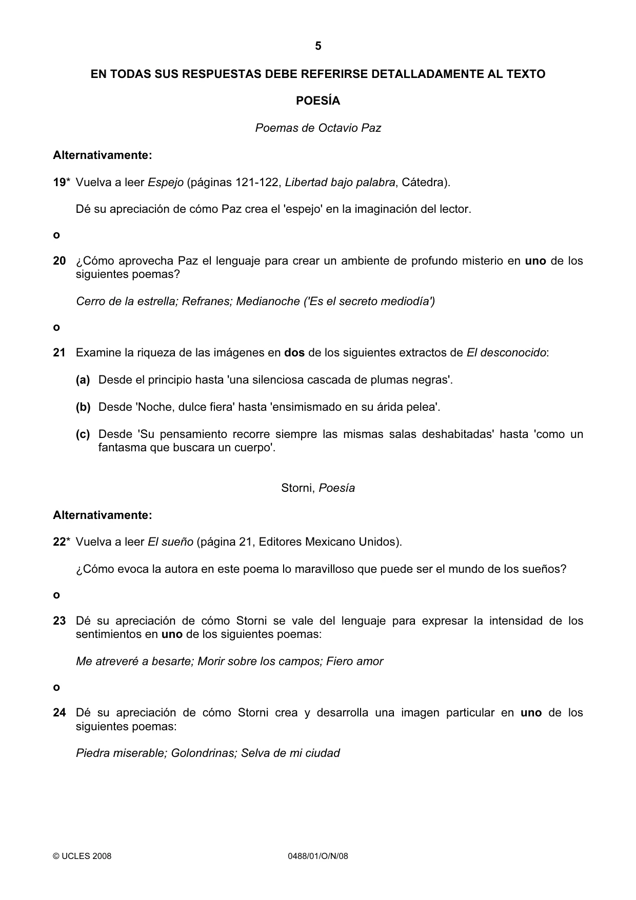 Cambridge IGCSE Spanish - Literature 0488 2008 Oct/Nov Paper 1 · Variant 1 question paper, page 5 of 8