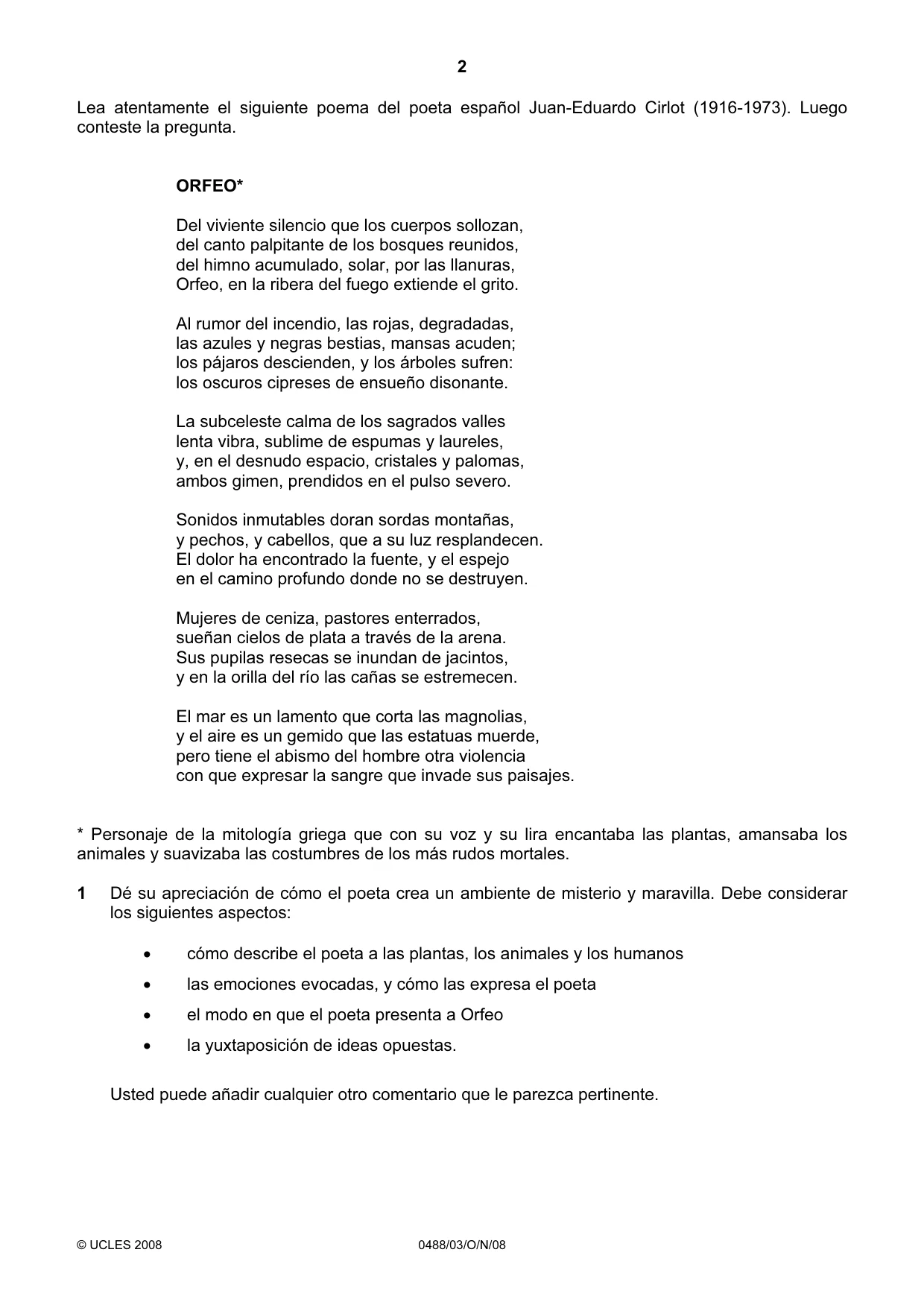 Cambridge IGCSE Spanish - Literature 0488 2008 Oct/Nov Paper 3 · Variant 1 question paper, page 2 of 4
