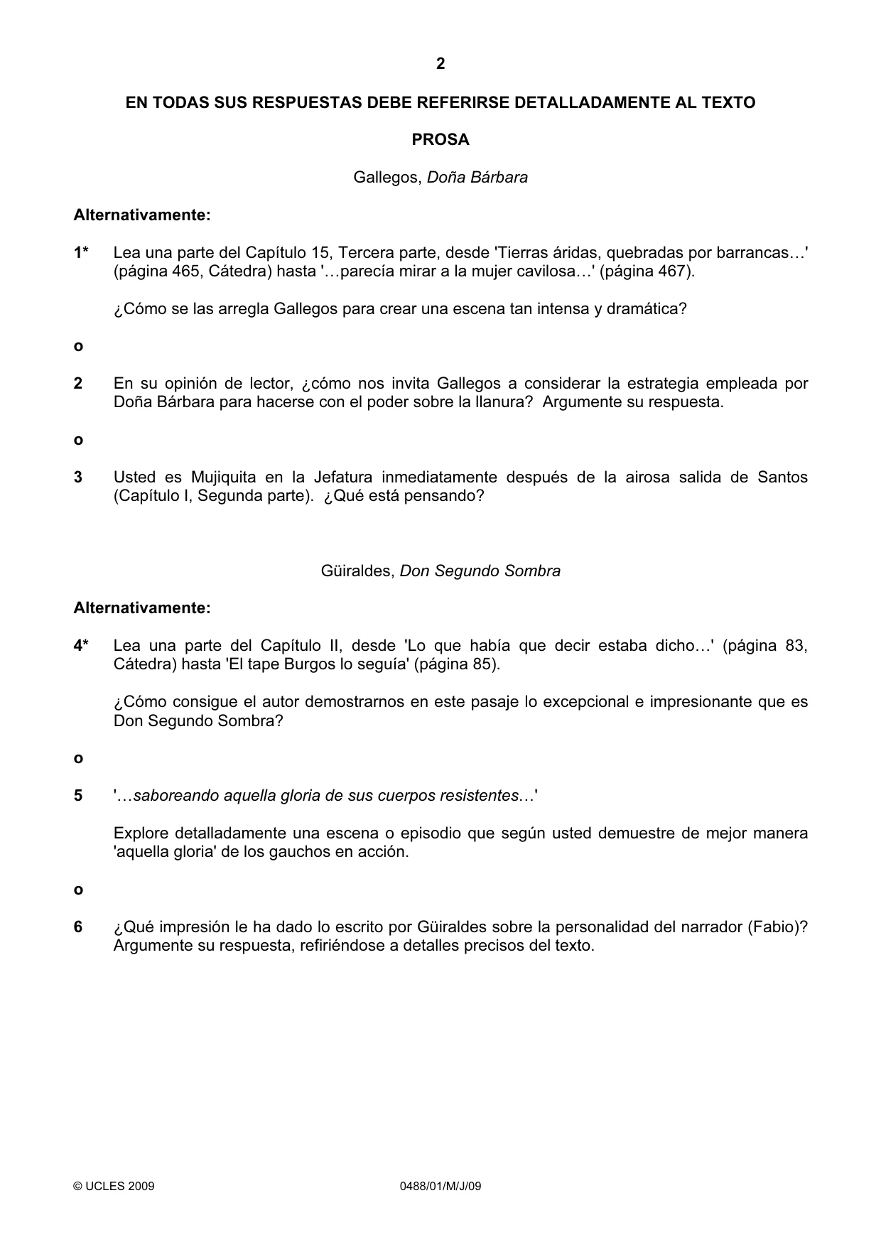 Cambridge IGCSE Spanish - Literature 0488 2009 May/June Paper 1 · Variant 1 question paper, page 2 of 8