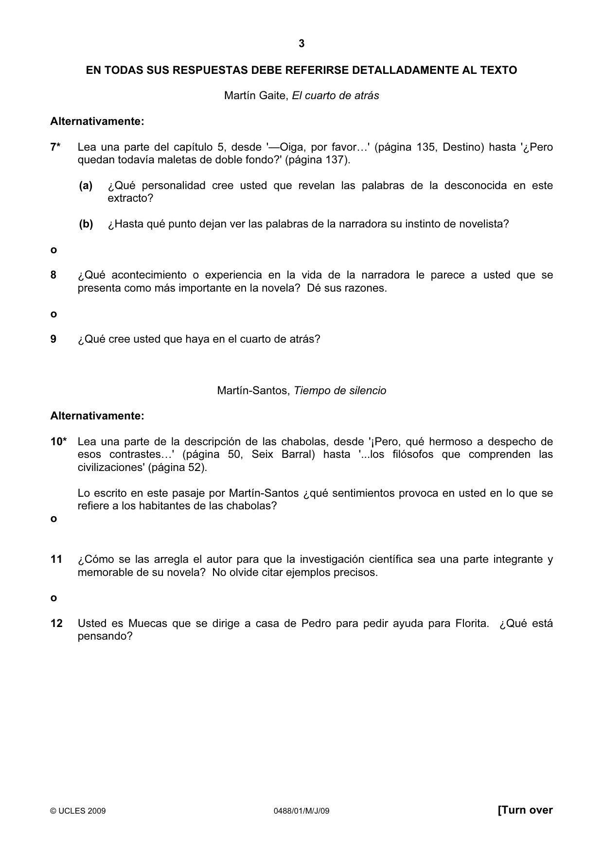 Cambridge IGCSE Spanish - Literature 0488 2009 May/June Paper 1 · Variant 1 question paper, page 3 of 8