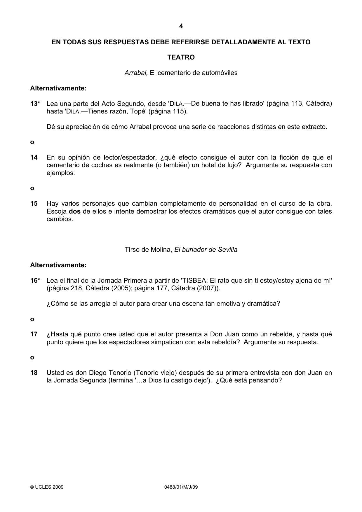 Cambridge IGCSE Spanish - Literature 0488 2009 May/June Paper 1 · Variant 1 question paper, page 4 of 8