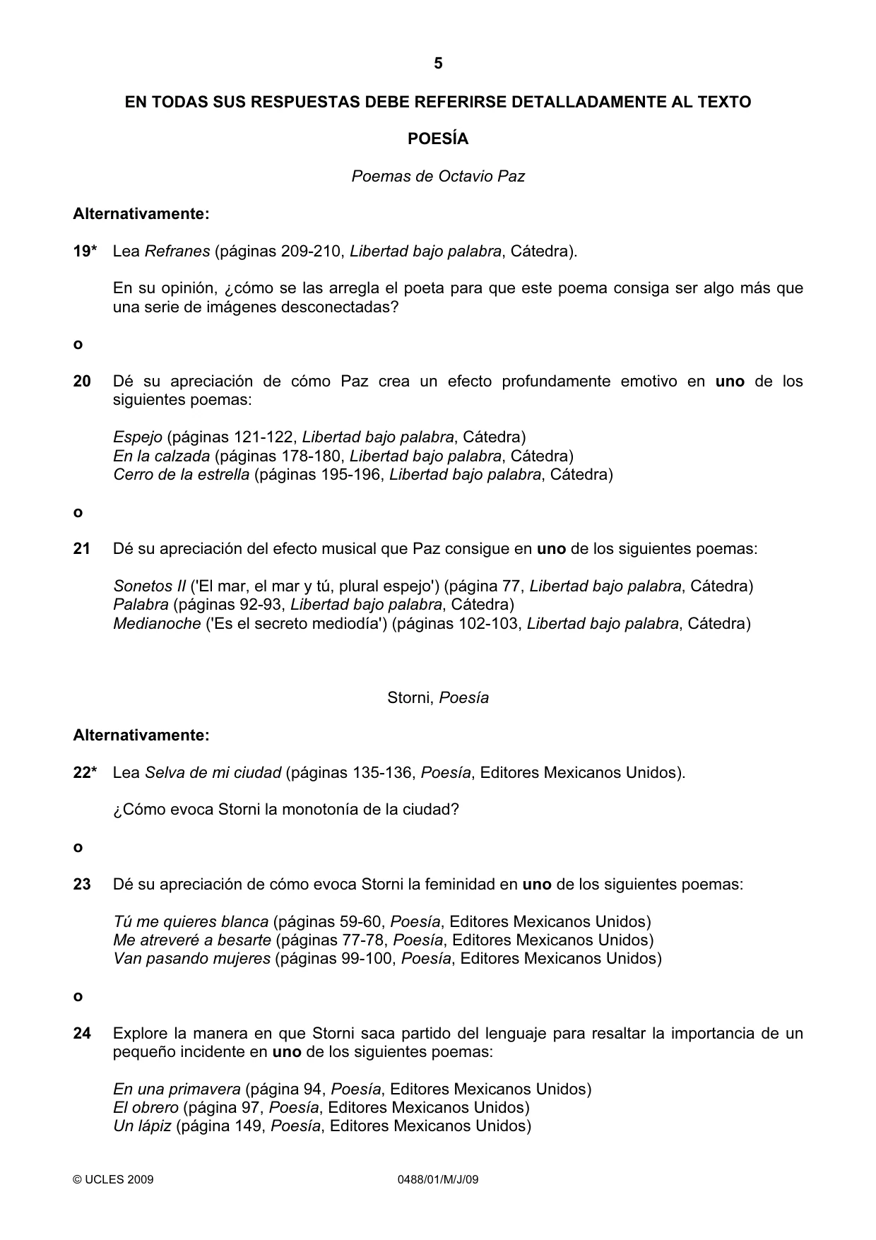 Cambridge IGCSE Spanish - Literature 0488 2009 May/June Paper 1 · Variant 1 question paper, page 5 of 8