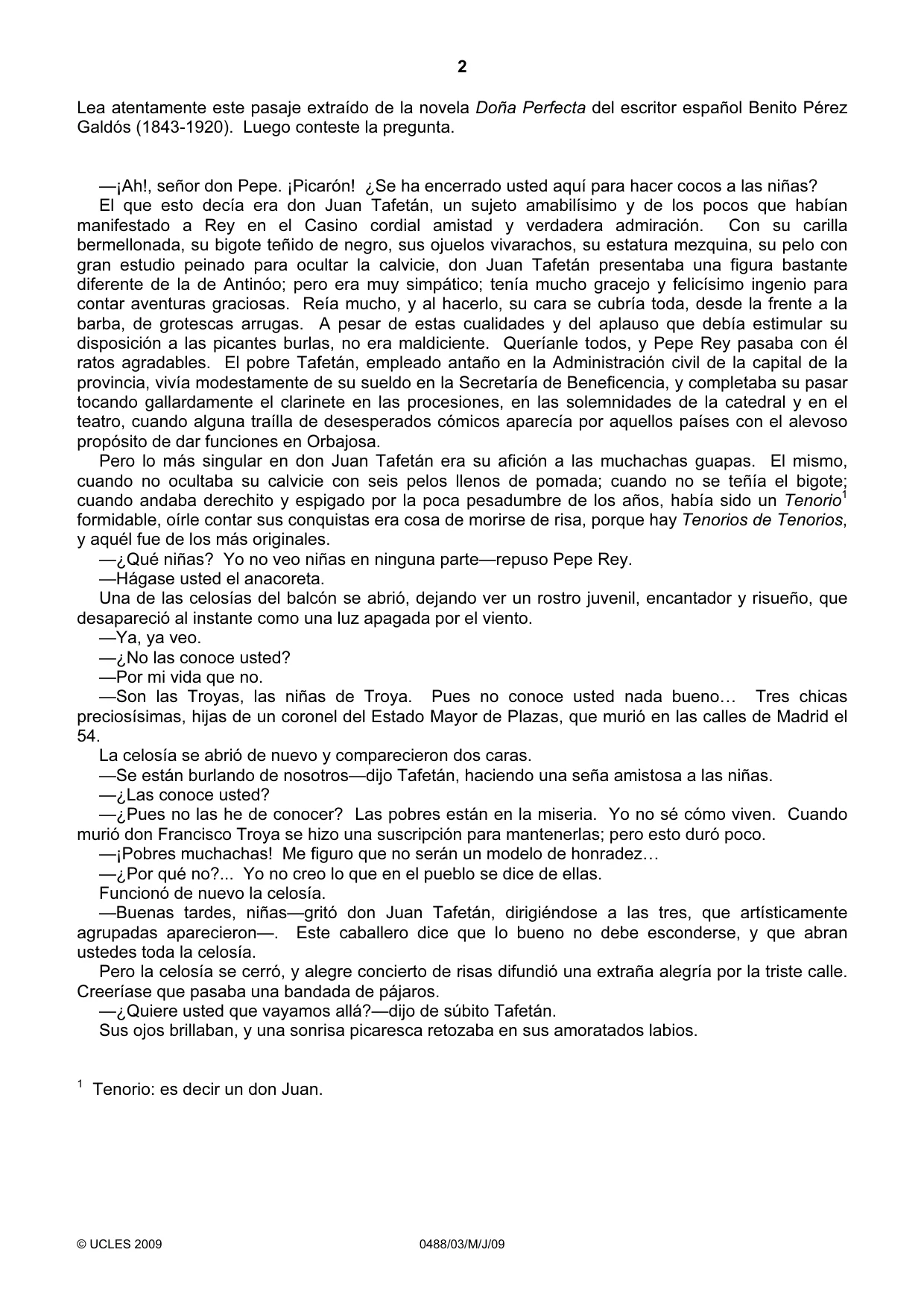 Cambridge IGCSE Spanish - Literature 0488 2009 May/June Paper 3 · Variant 1 question paper, page 2 of 4