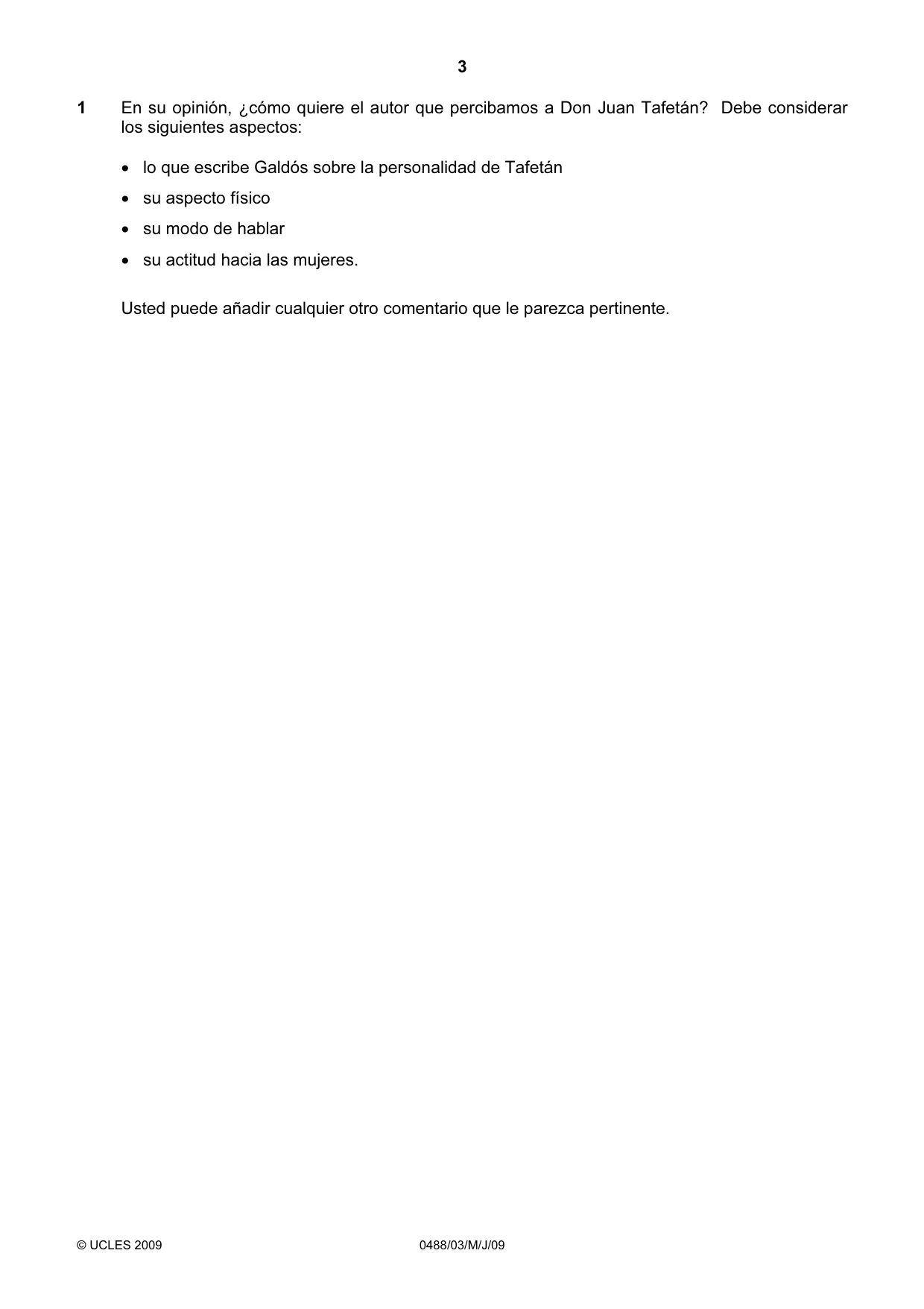 Cambridge IGCSE Spanish - Literature 0488 2009 May/June Paper 3 · Variant 1 question paper, page 3 of 4
