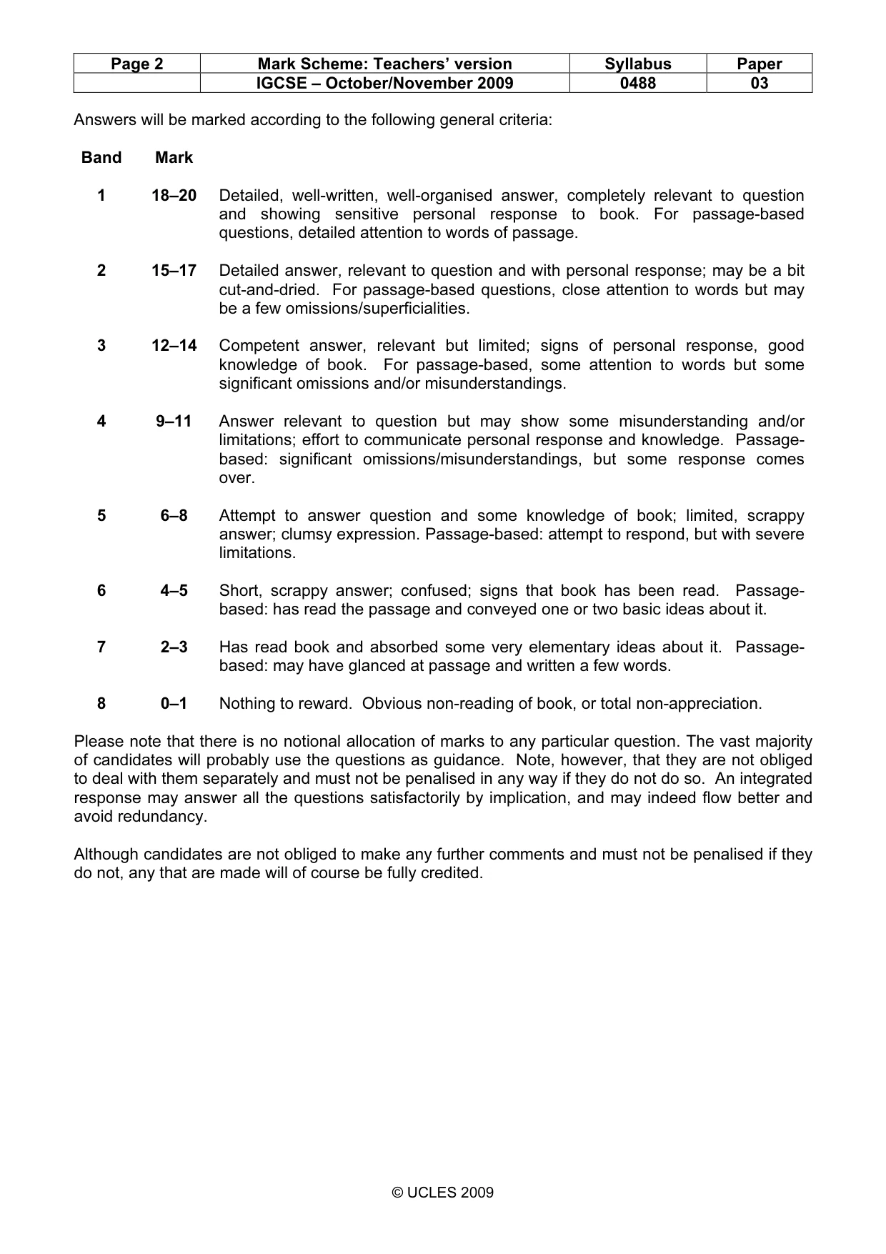 Mark scheme, page 2 of 3