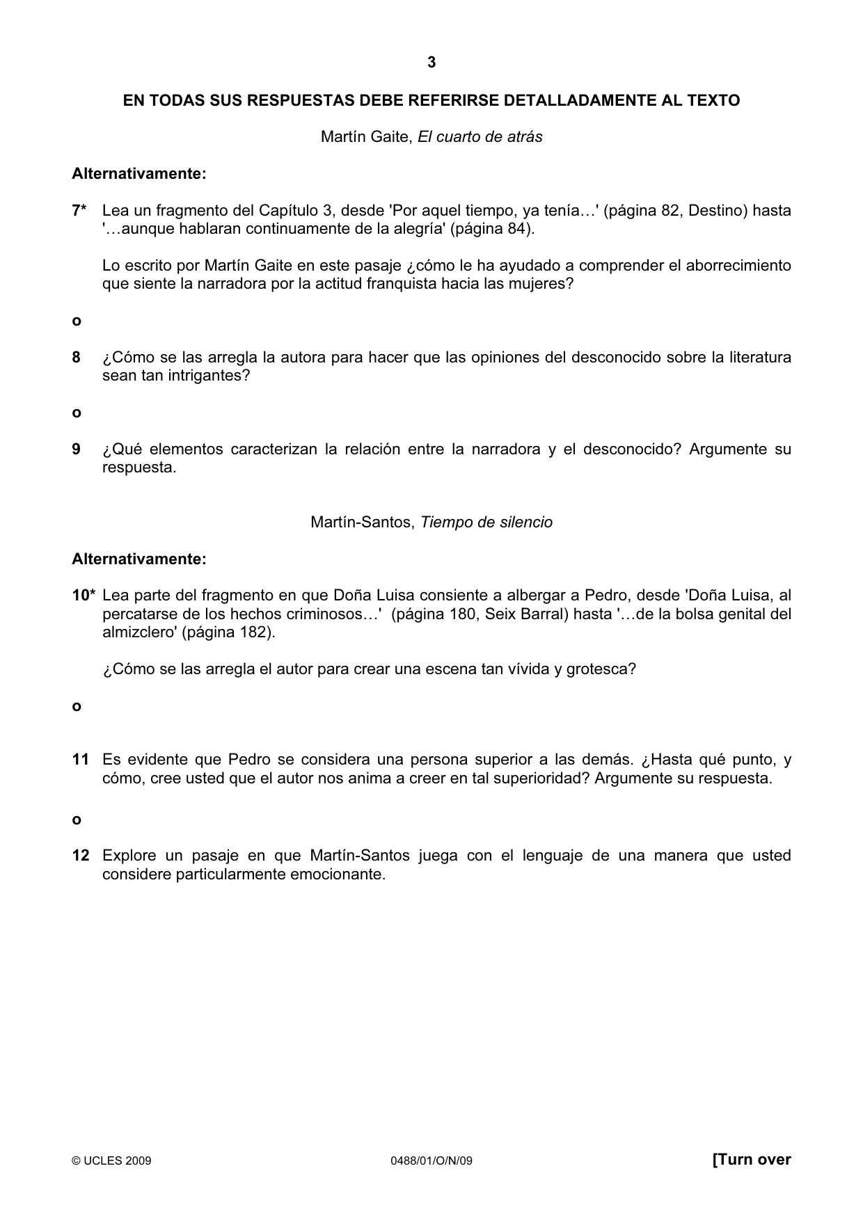 Cambridge IGCSE Spanish - Literature 0488 2009 Oct/Nov Paper 1 · Variant 1 question paper, page 3 of 8