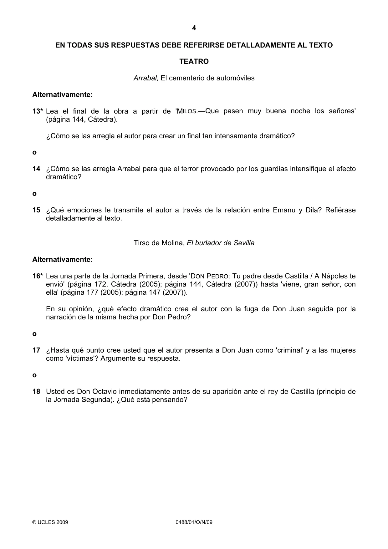 Cambridge IGCSE Spanish - Literature 0488 2009 Oct/Nov Paper 1 · Variant 1 question paper, page 4 of 8