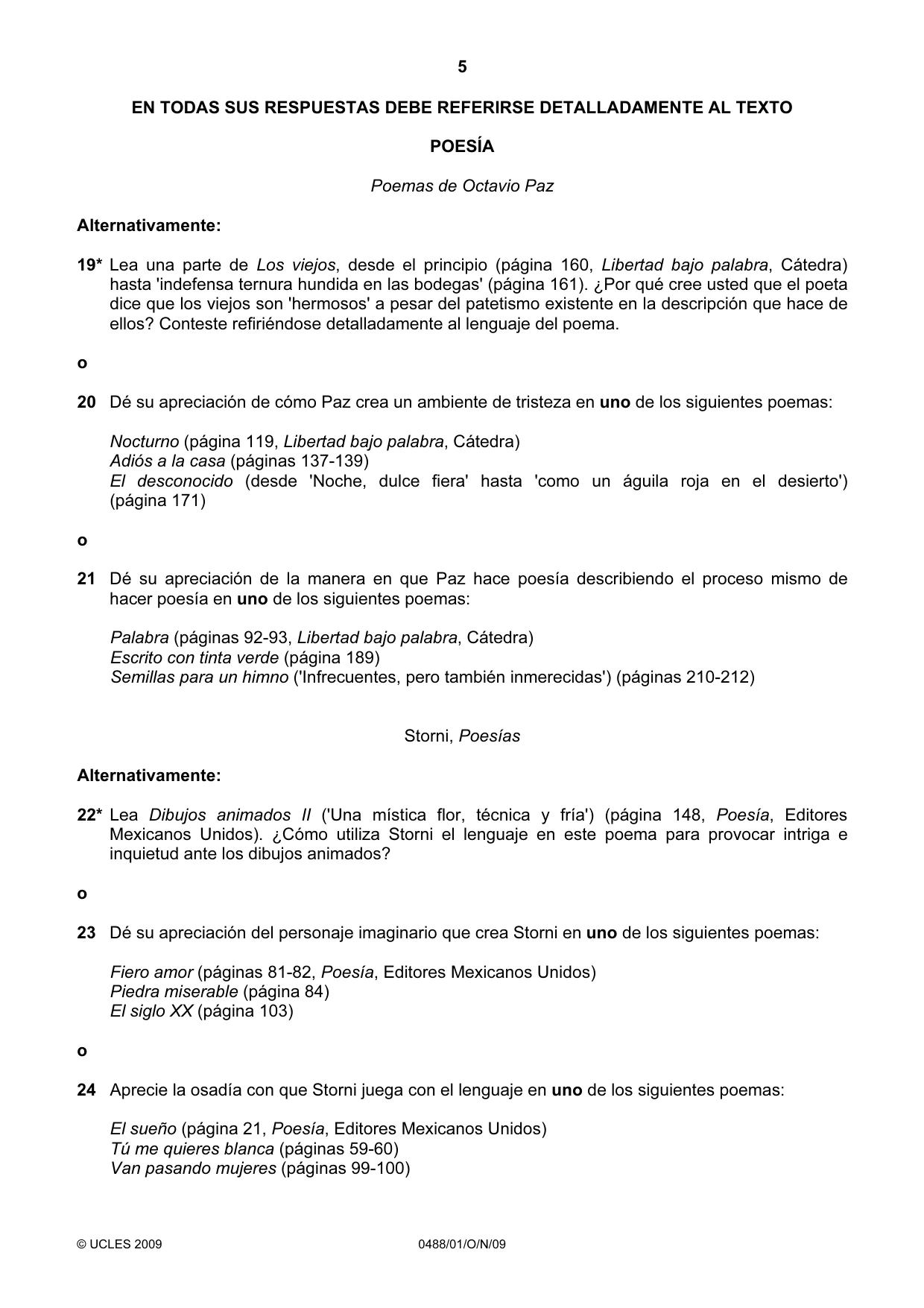 Cambridge IGCSE Spanish - Literature 0488 2009 Oct/Nov Paper 1 · Variant 1 question paper, page 5 of 8