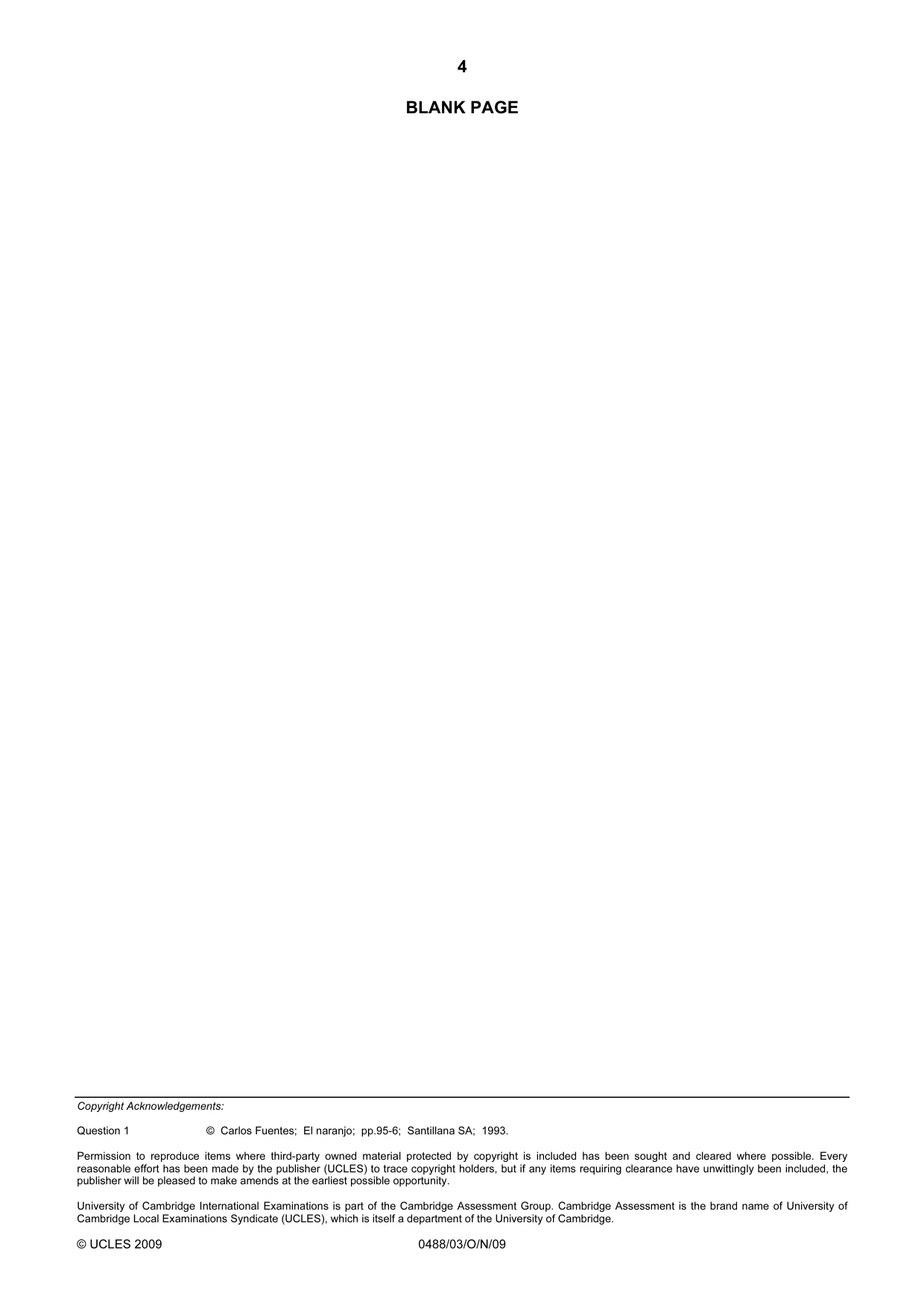 Cambridge IGCSE Spanish - Literature 0488 2009 Oct/Nov Paper 3 · Variant 1 question paper, page 4 of 4