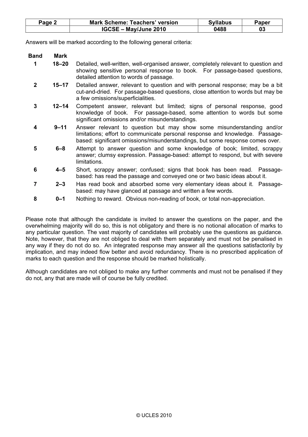 Mark scheme, page 2 of 5