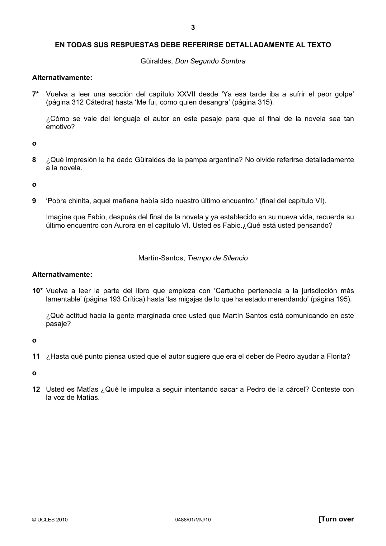 Cambridge IGCSE Spanish - Literature 0488 2010 May/June Paper 1 · Variant 1 question paper, page 3 of 8